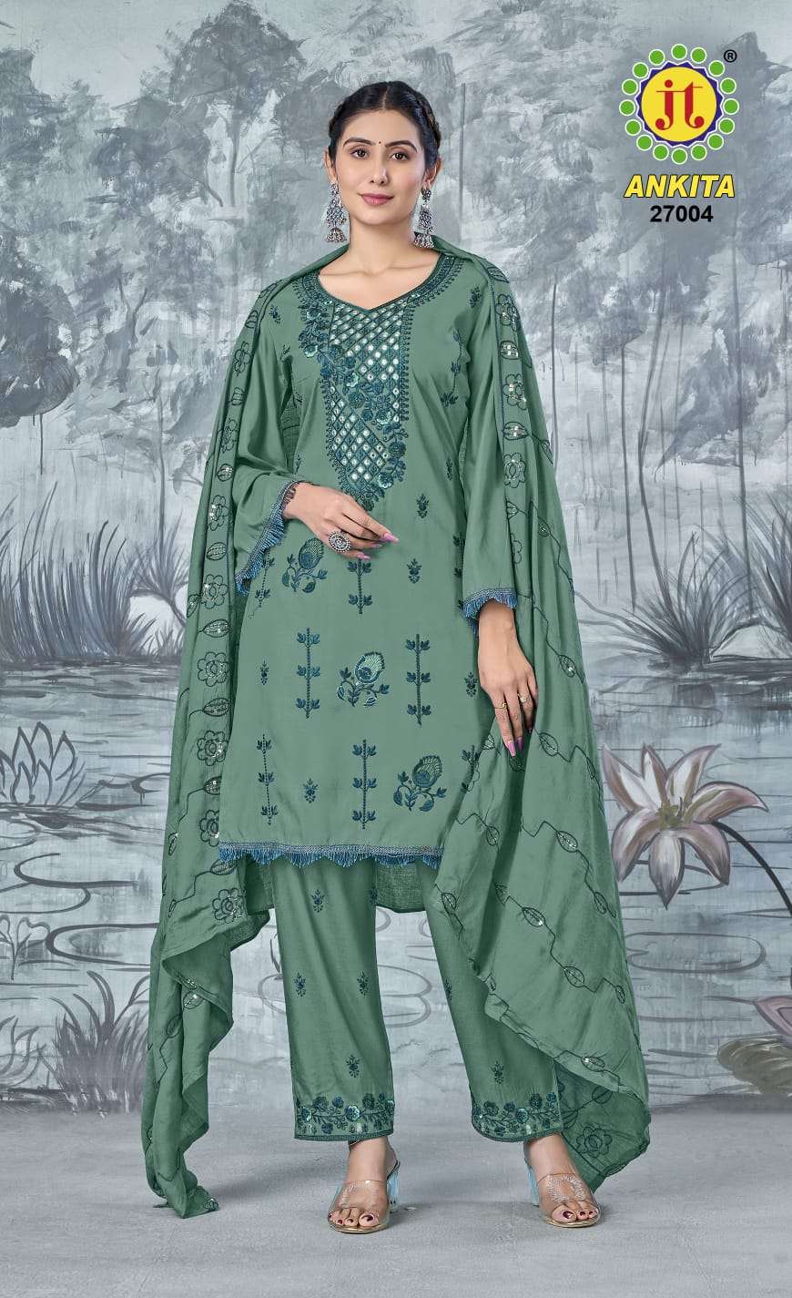 JT ANKITA VOL 27 RAYON FANCY SEQUENCE EMBROIDERY WORK SUIT