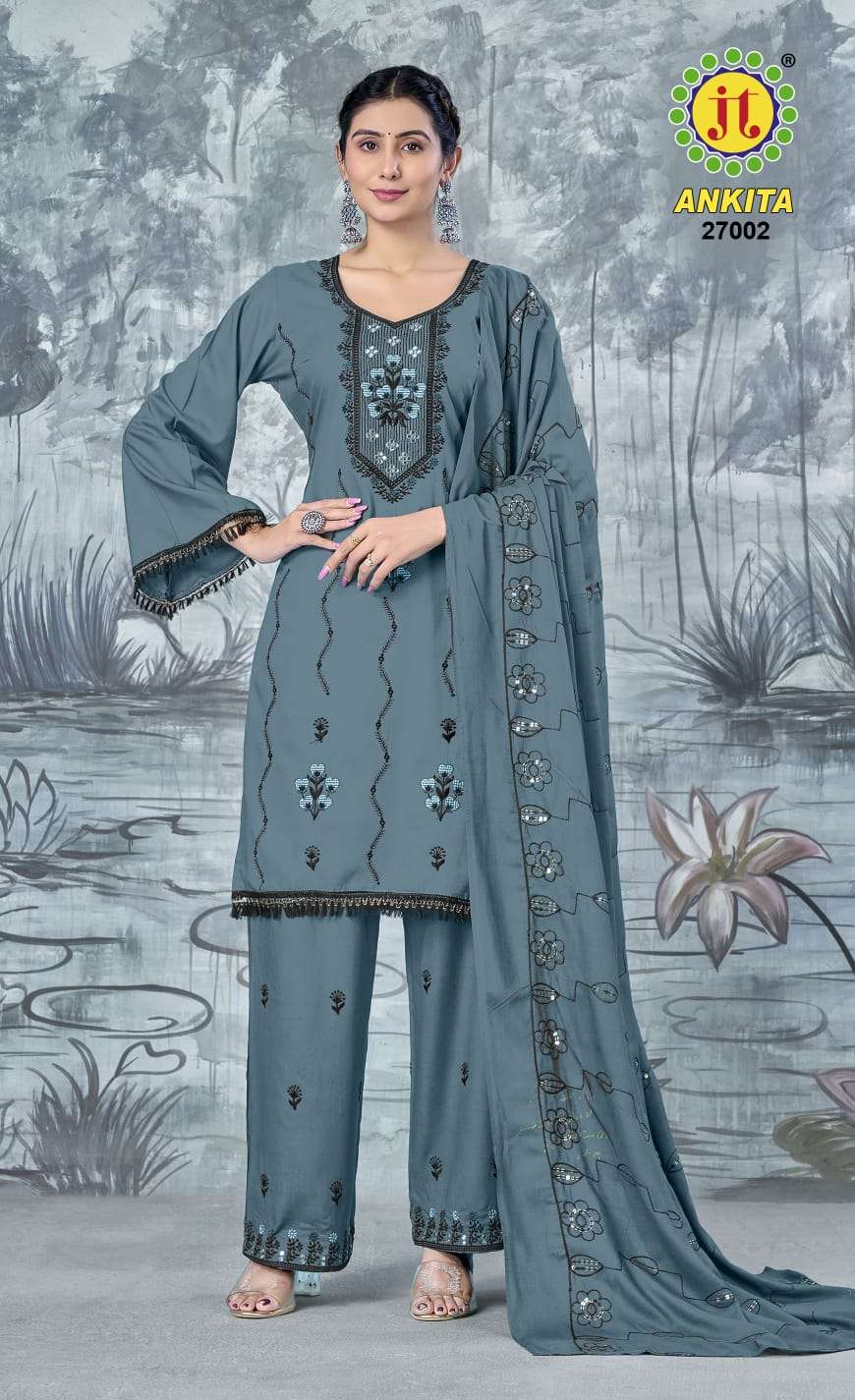 JT ANKITA VOL 27 RAYON FANCY SEQUENCE EMBROIDERY WORK SUIT