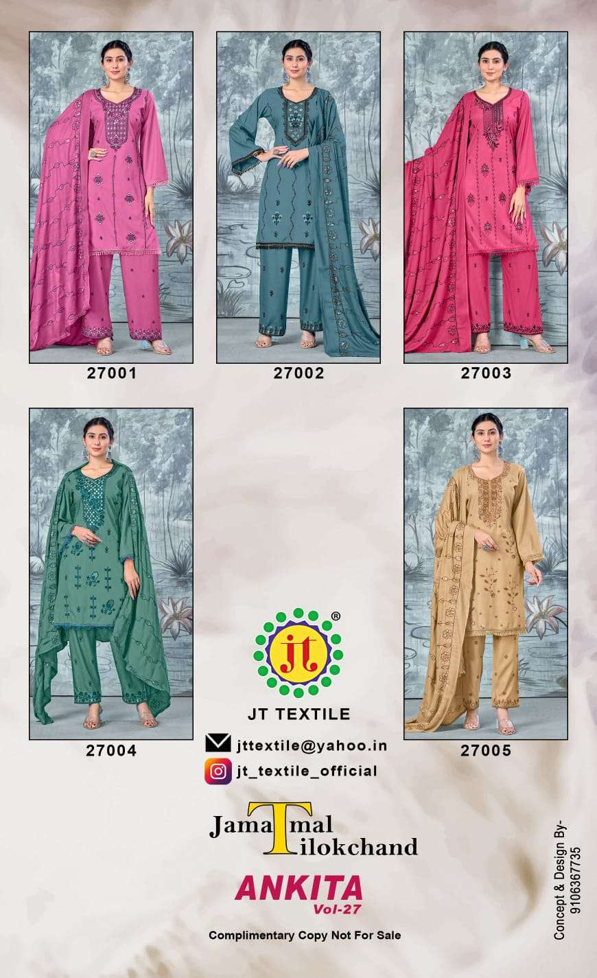 JT ANKITA VOL 27 RAYON FANCY SEQUENCE EMBROIDERY WORK SUIT