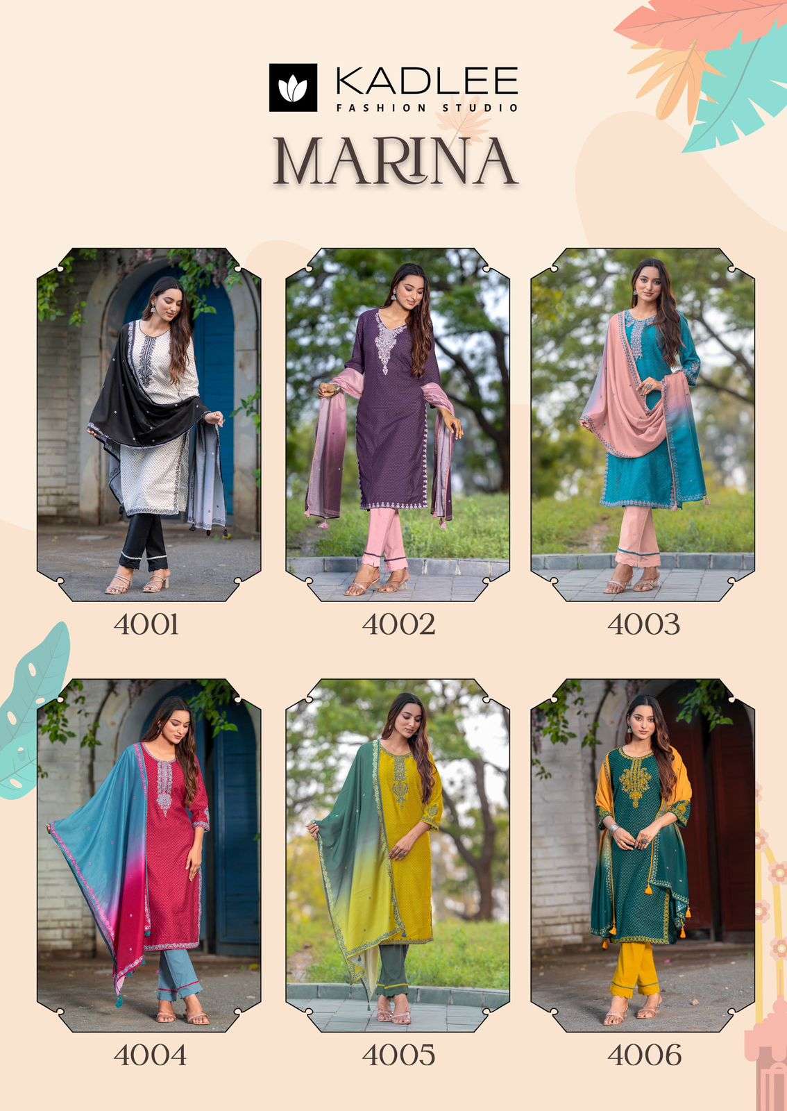 KADLEE FASHION MARINA RAYON FANCY WORK KURTI COMBO SET  