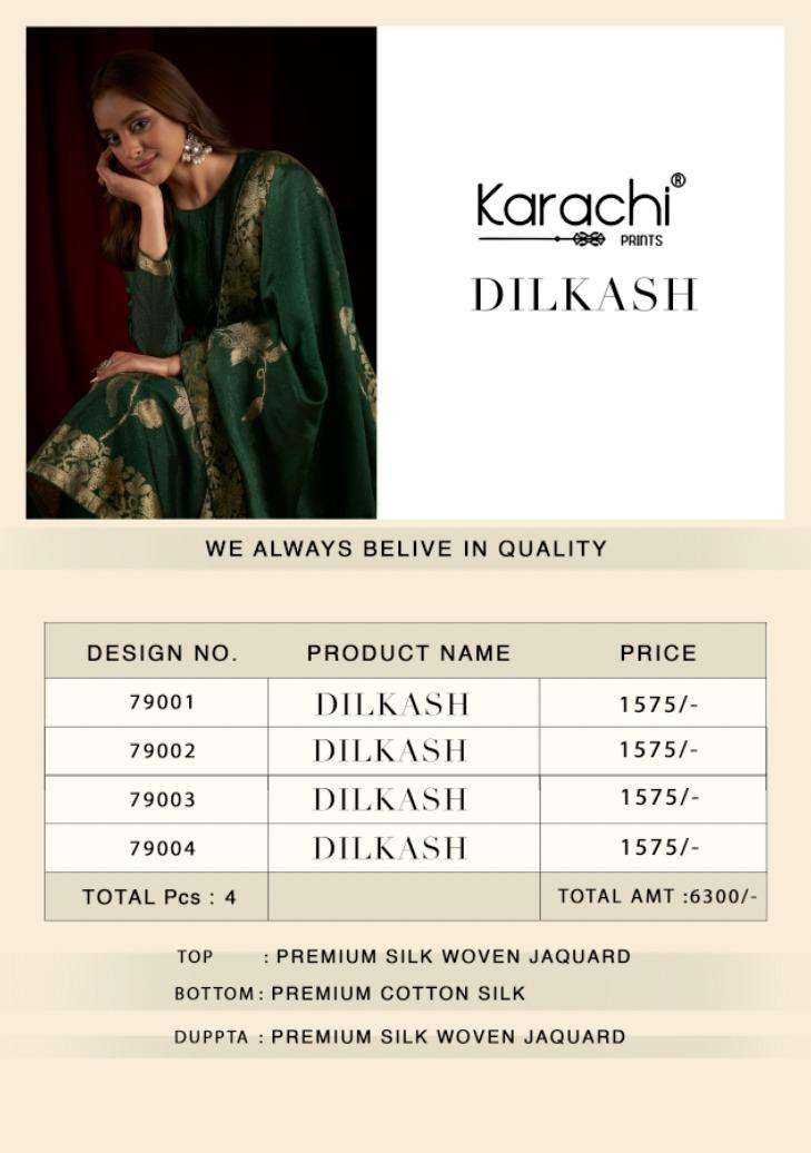 KARACHI SUITS DILKASH SILK JACQUARD DESIGNER WORK SUIT