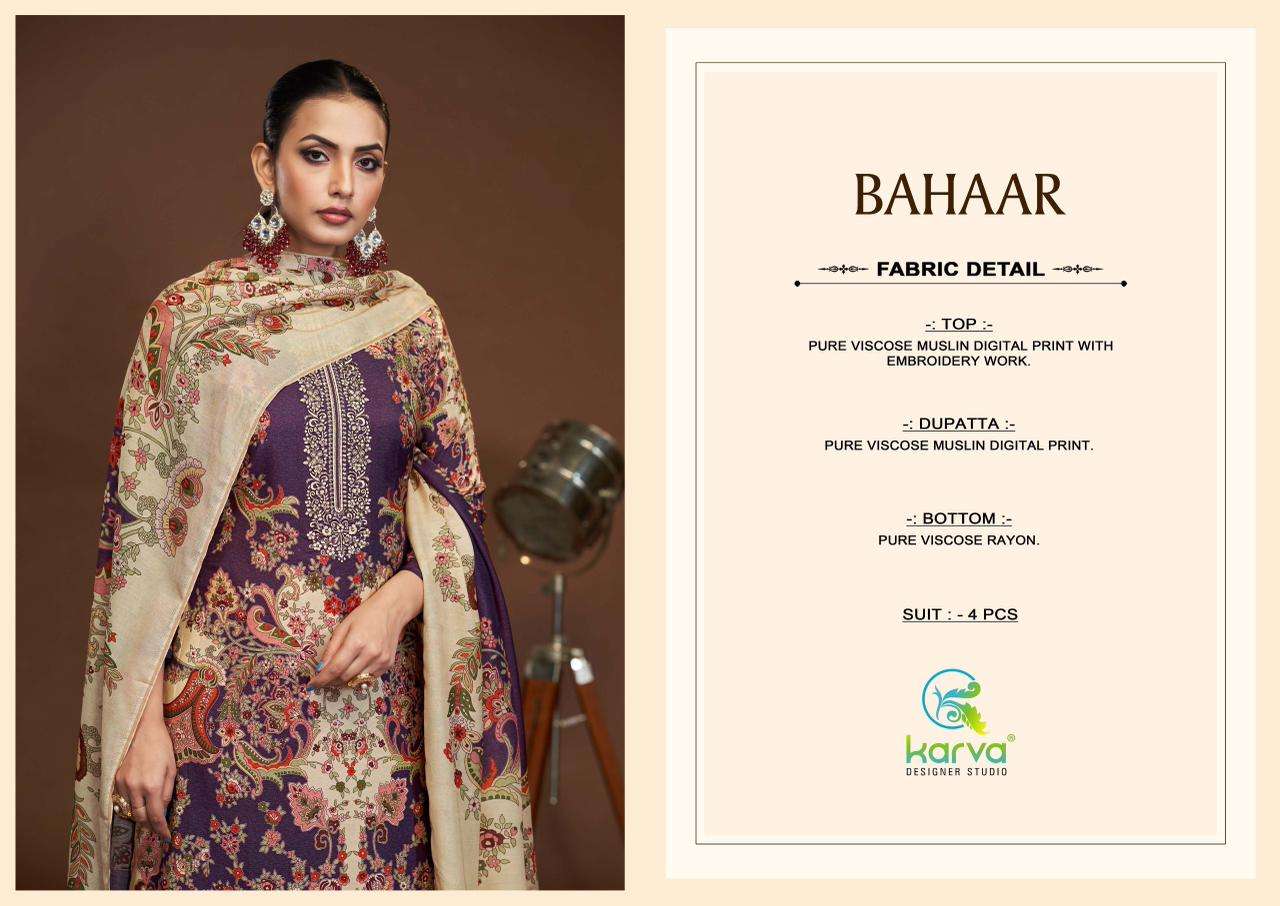 KARVA DESINER STUDIO BAHAAR VISCOSE DIGITAL PRINT WITH FANCY WORK SUIT