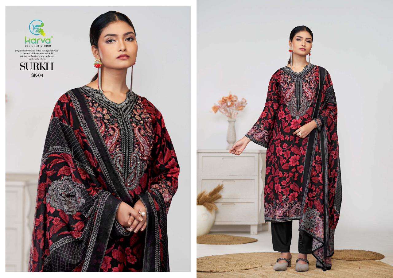 KARVA DESINER STUDIO SURKH VISCOSE DIGITALPRINT WITH FANCY WORK SUIT