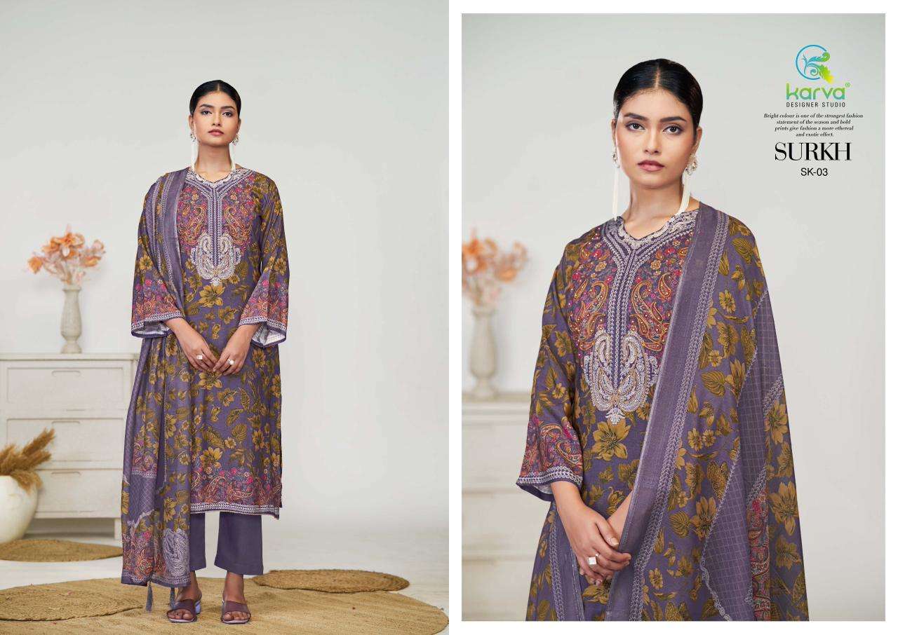 KARVA DESINER STUDIO SURKH VISCOSE DIGITALPRINT WITH FANCY WORK SUIT