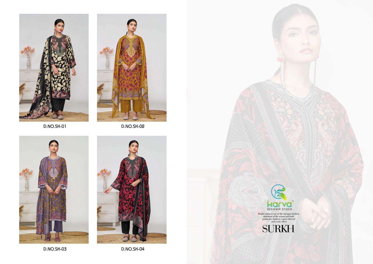 KARVA DESINER STUDIO SURKH VISCOSE DIGITALPRINT WITH FANCY WORK SUIT
