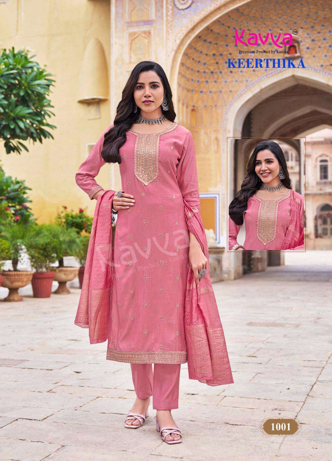 KAVYA KEERTHIKA VOL 1 VISCOSE FANCY WORK KURTI COMBO SET 