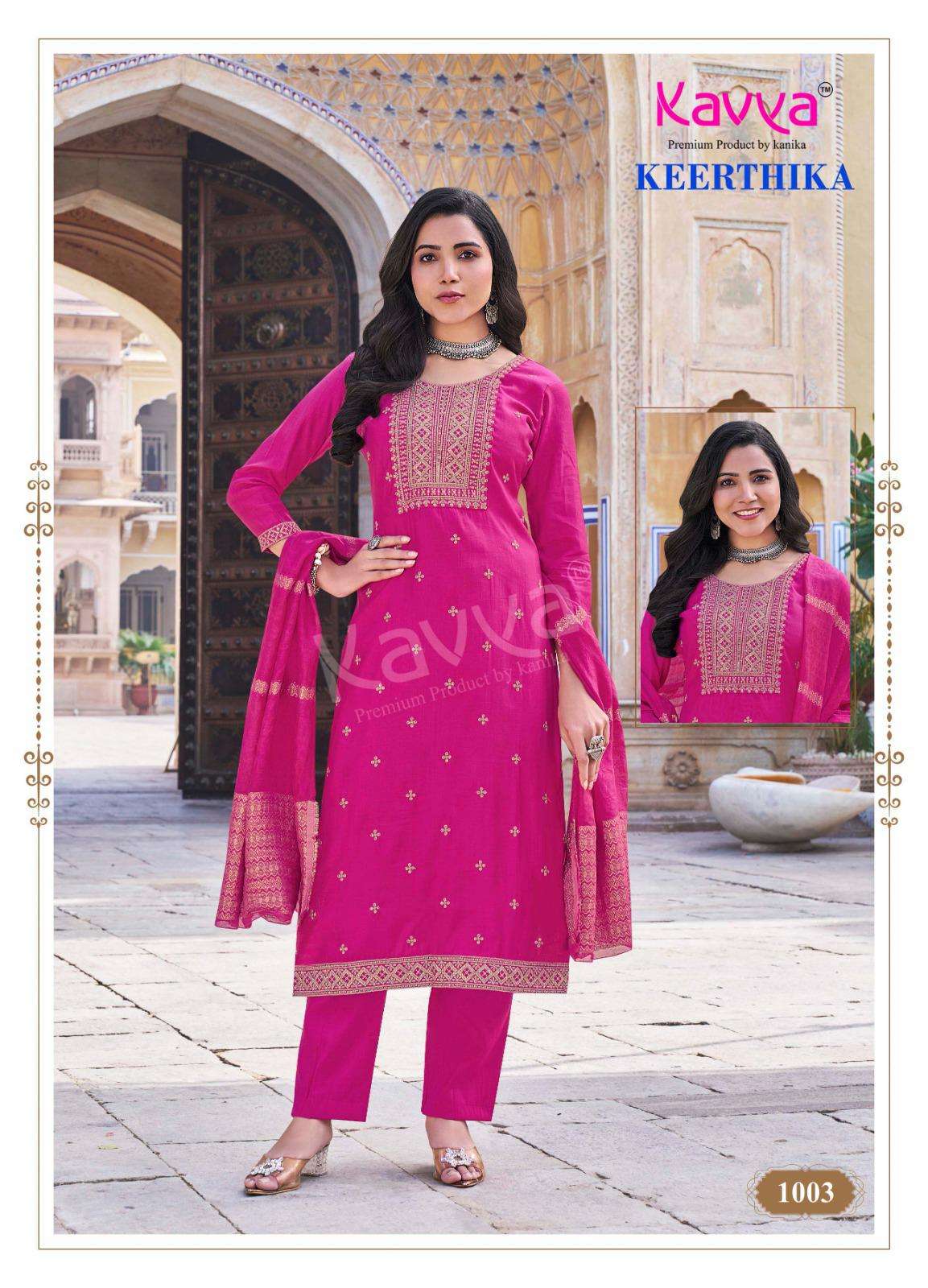KAVYA KEERTHIKA VOL 1 VISCOSE FANCY WORK KURTI COMBO SET 