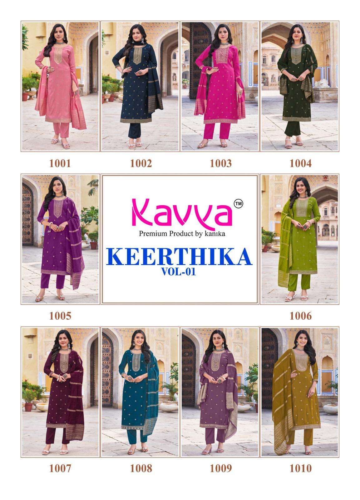 KAVYA KEERTHIKA VOL 1 VISCOSE FANCY WORK KURTI COMBO SET 
