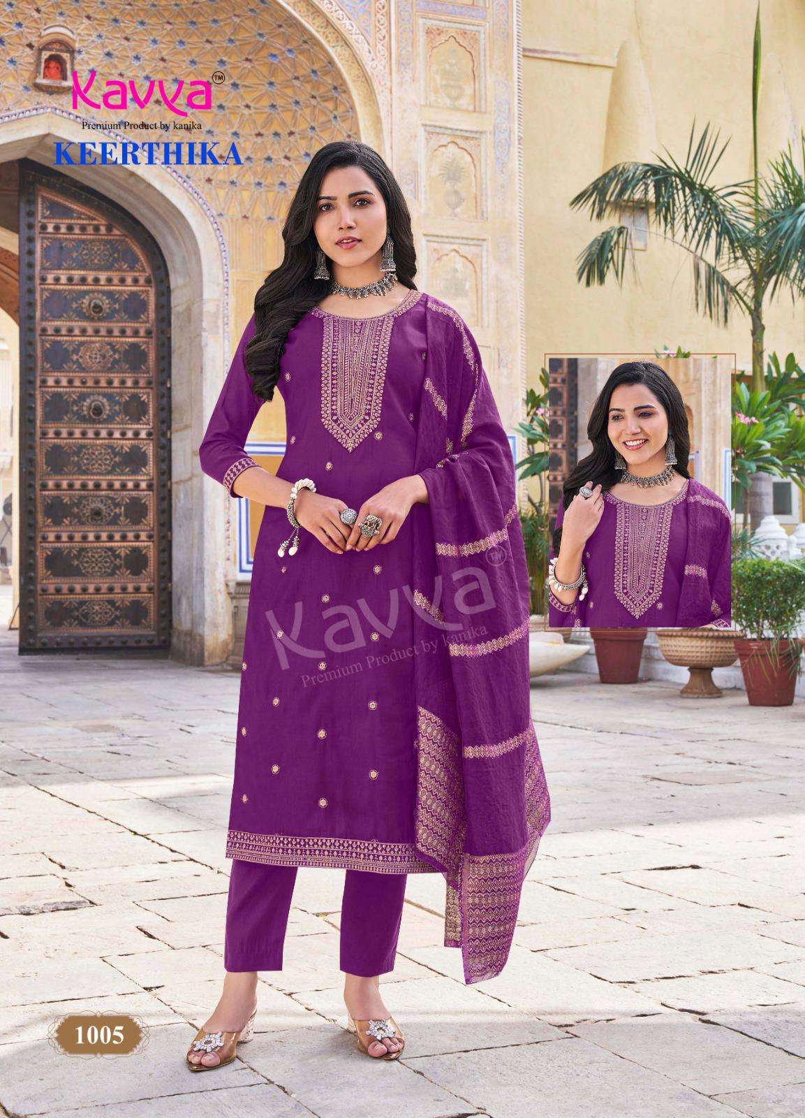 KAVYA KEERTHIKA VOL 1 VISCOSE FANCY WORK KURTI COMBO SET 