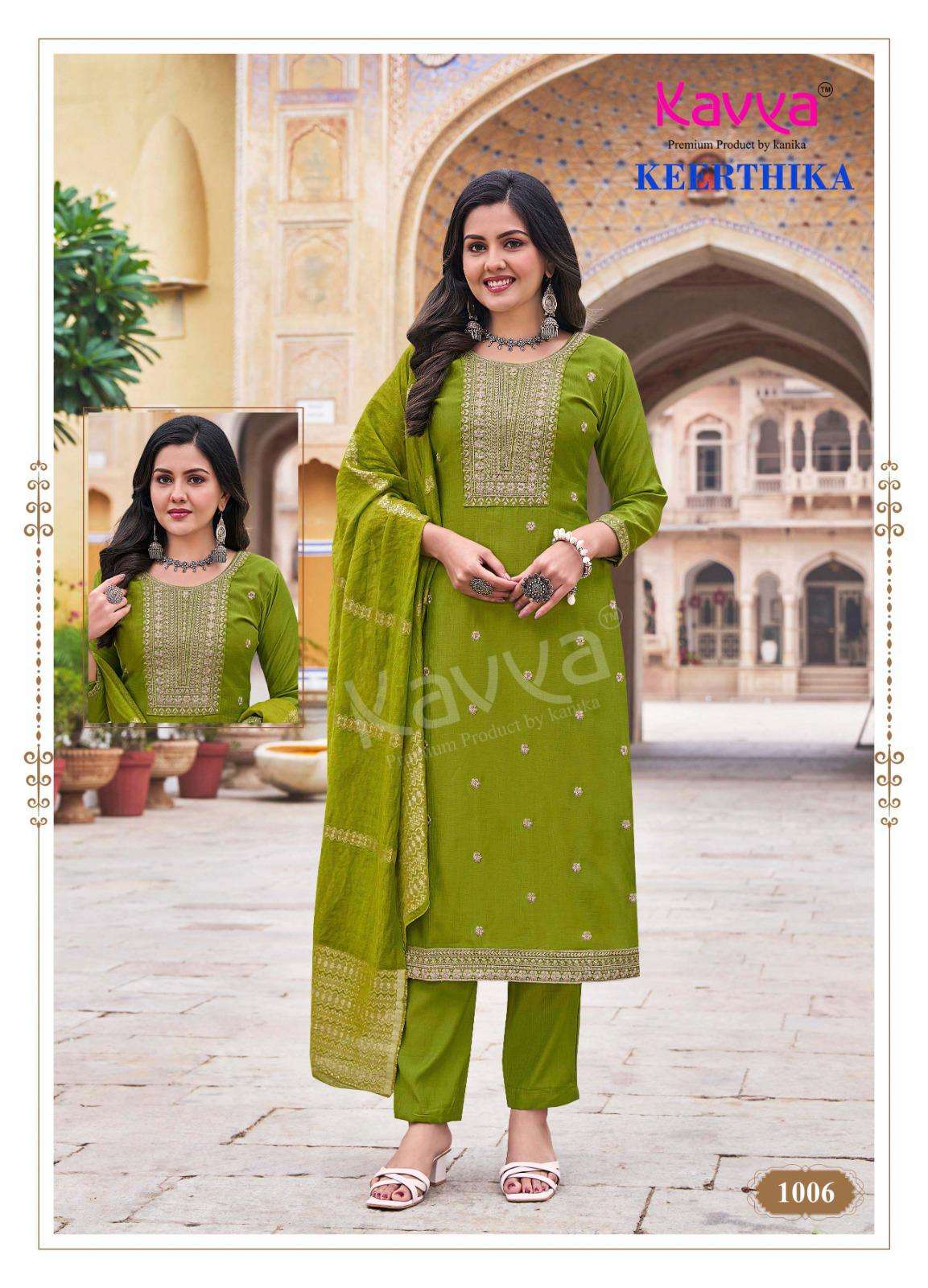 KAVYA KEERTHIKA VOL 1 VISCOSE FANCY WORK KURTI COMBO SET 