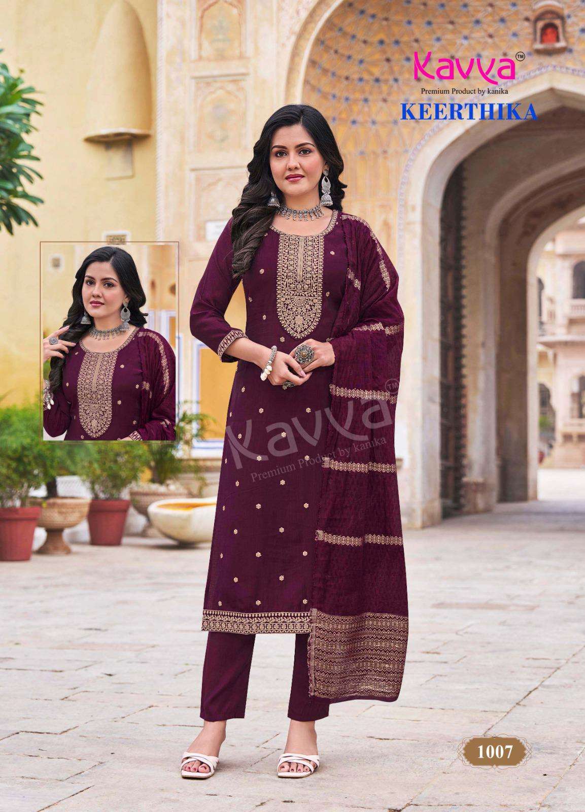 KAVYA KEERTHIKA VOL 1 VISCOSE FANCY WORK KURTI COMBO SET 