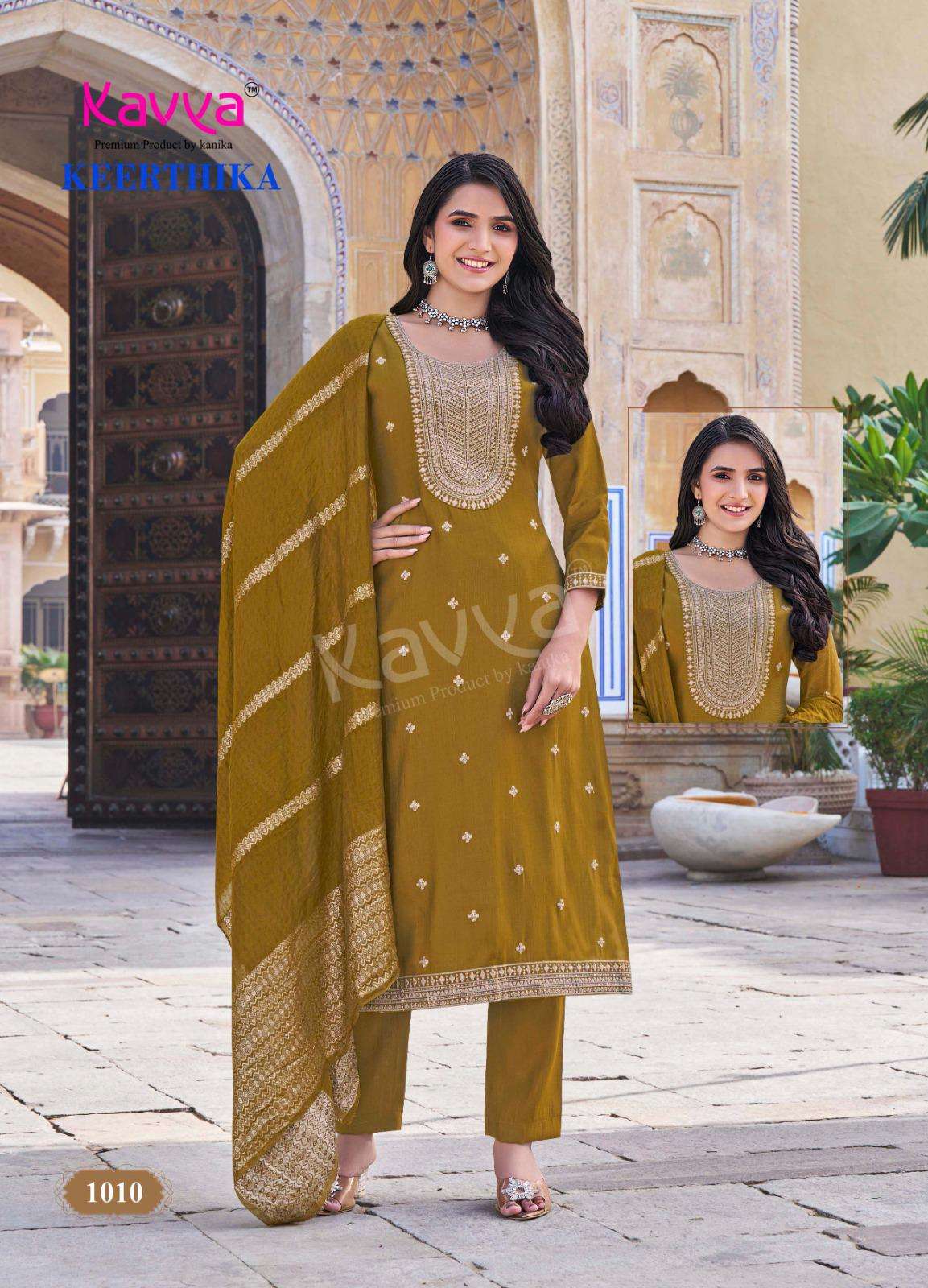 KAVYA KEERTHIKA VOL 1 VISCOSE FANCY WORK KURTI COMBO SET 