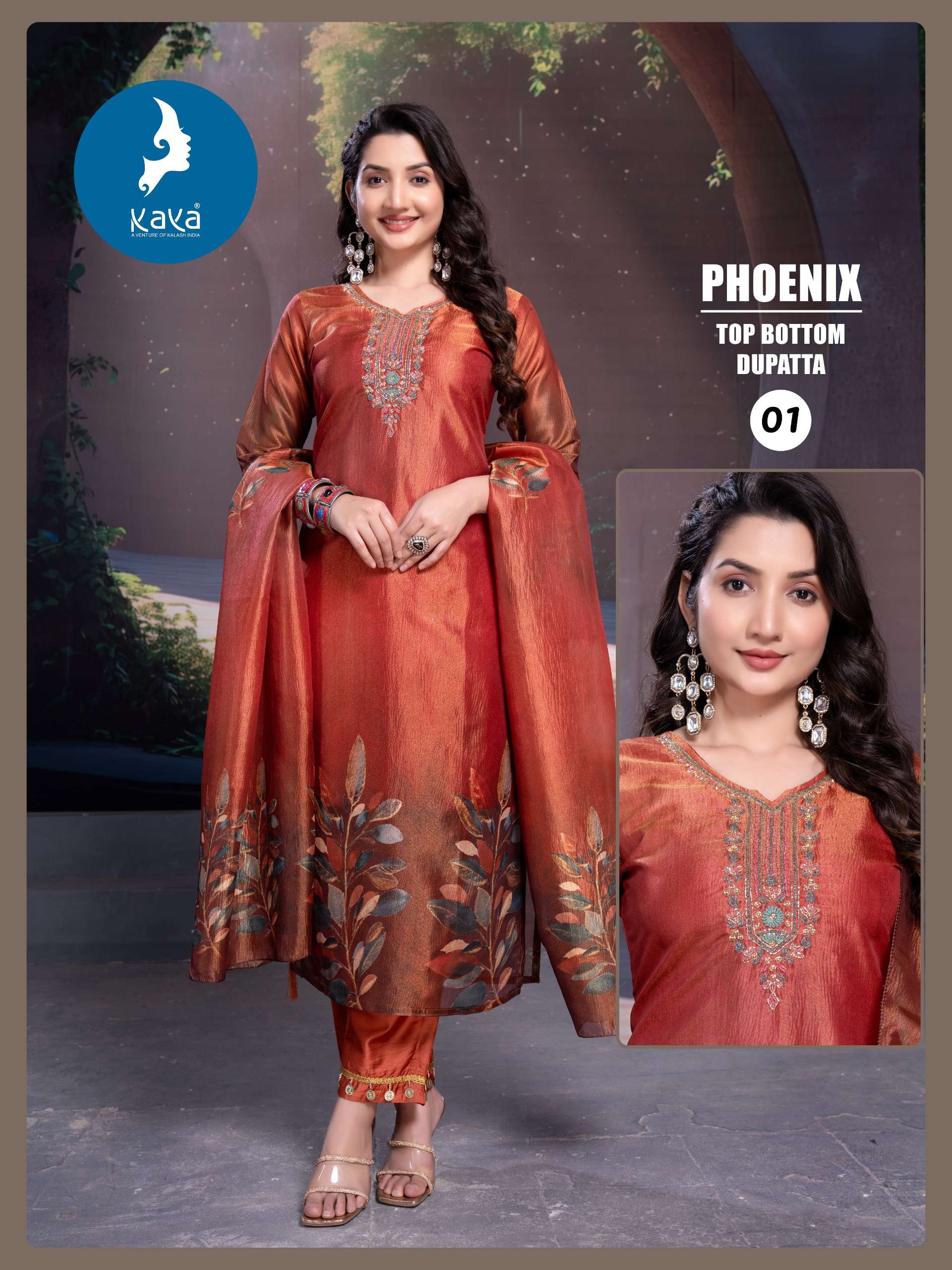 KAYA PHOENIX SIMER FABRIC FANCY WORK KURTI COMBO SET 