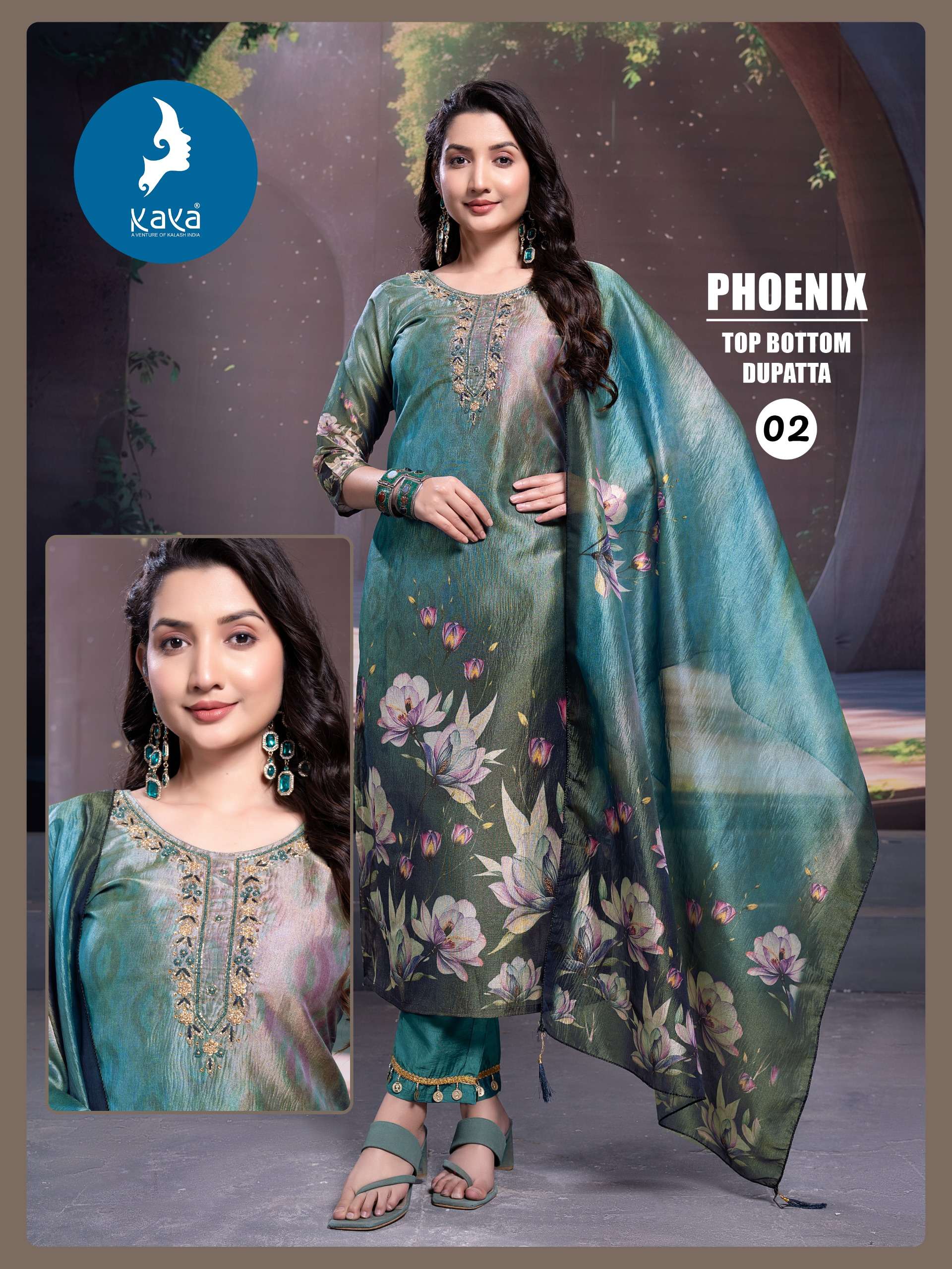 KAYA PHOENIX SIMER FABRIC FANCY WORK KURTI COMBO SET 