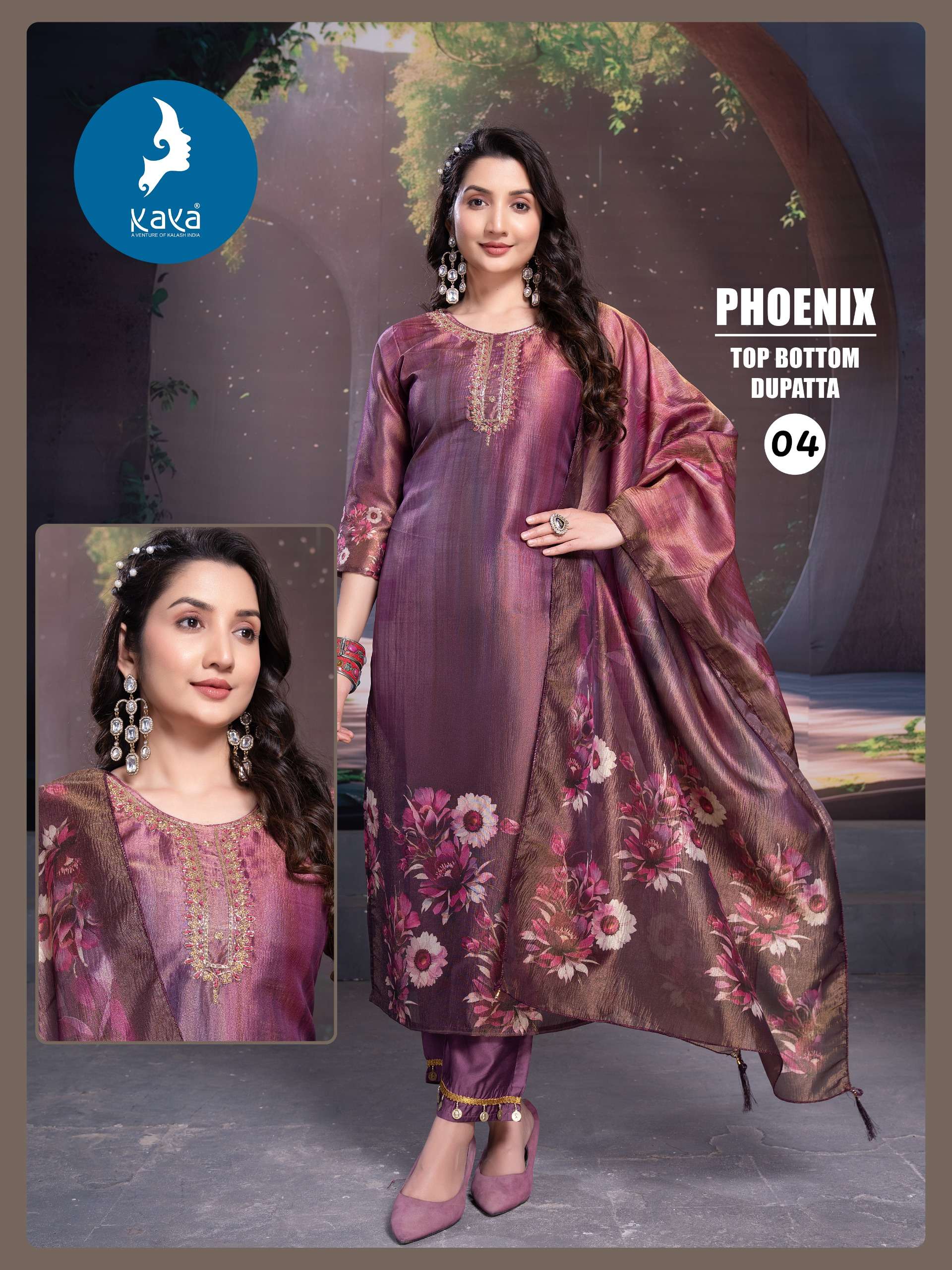 KAYA PHOENIX SIMER FABRIC FANCY WORK KURTI COMBO SET 