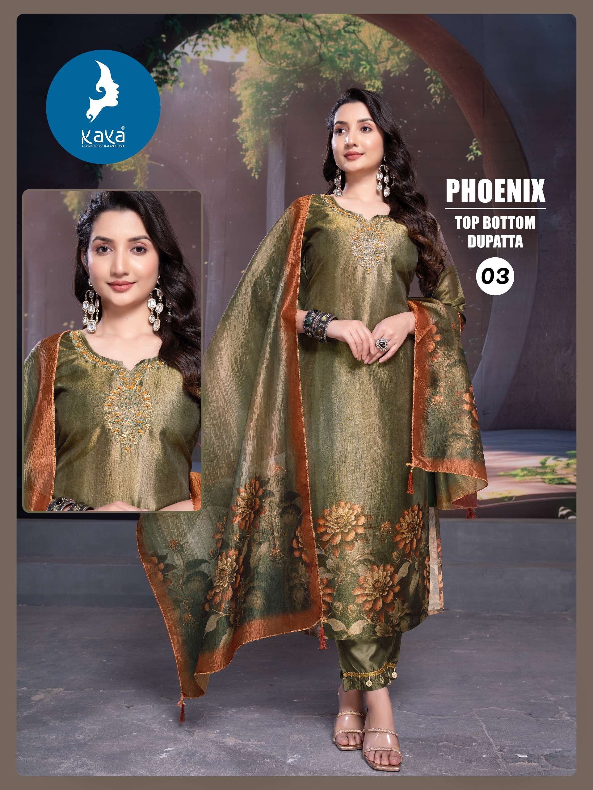 KAYA PHOENIX SIMER FABRIC FANCY WORK KURTI COMBO SET 