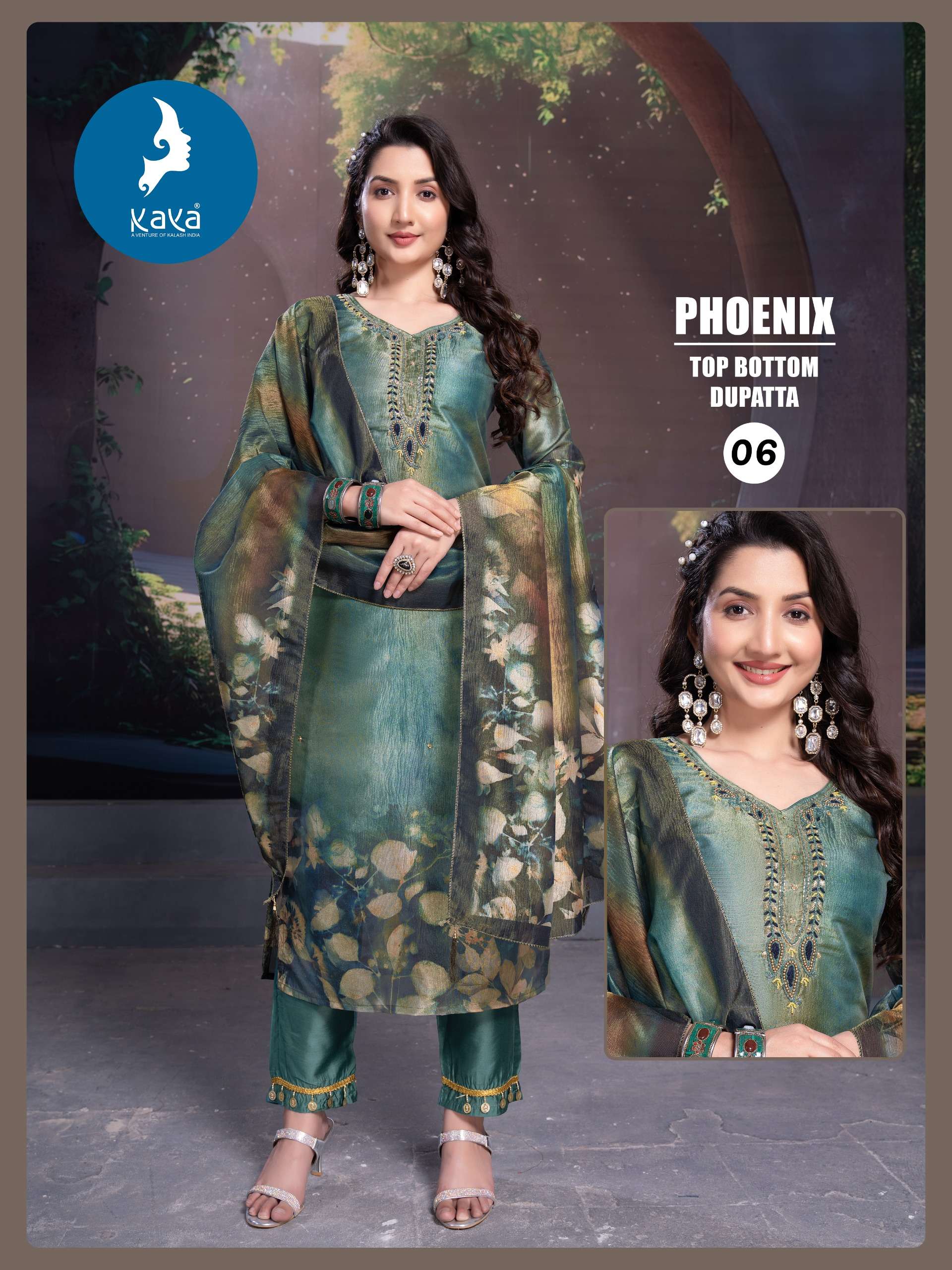 KAYA PHOENIX SIMER FABRIC FANCY WORK KURTI COMBO SET 