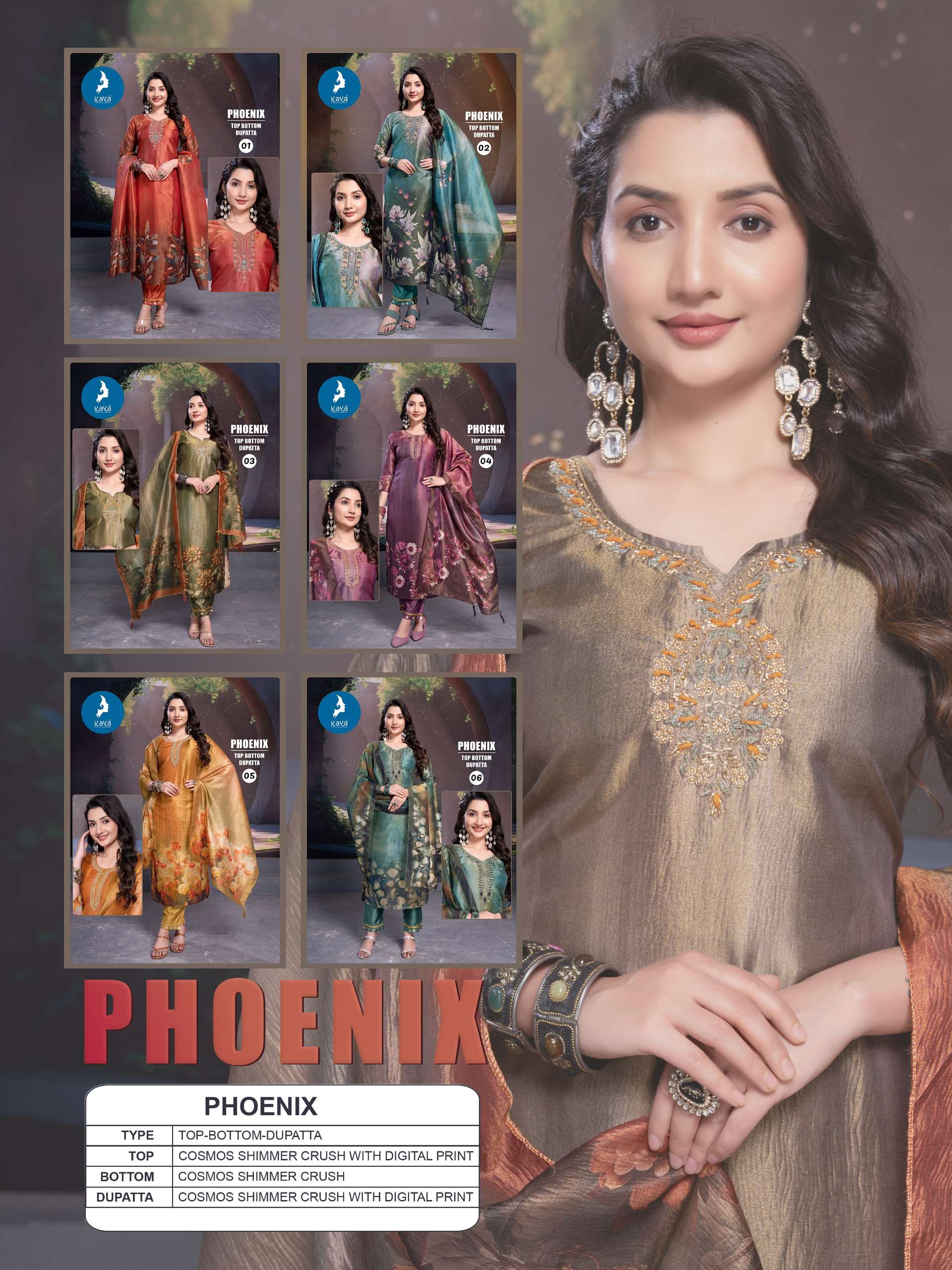 KAYA PHOENIX SIMER FABRIC FANCY WORK KURTI COMBO SET 
