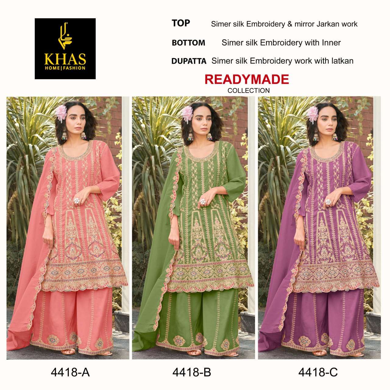KHAS FASHION D NO 4418 SILK HEAVY EMBROIDERED WEDDING WEAR SUIT