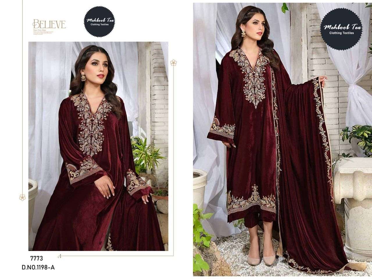 MEHBOOB TEX DESIGN NO - 1198 VELVET HEAVY EMBROIDERED SALWAR SUIT