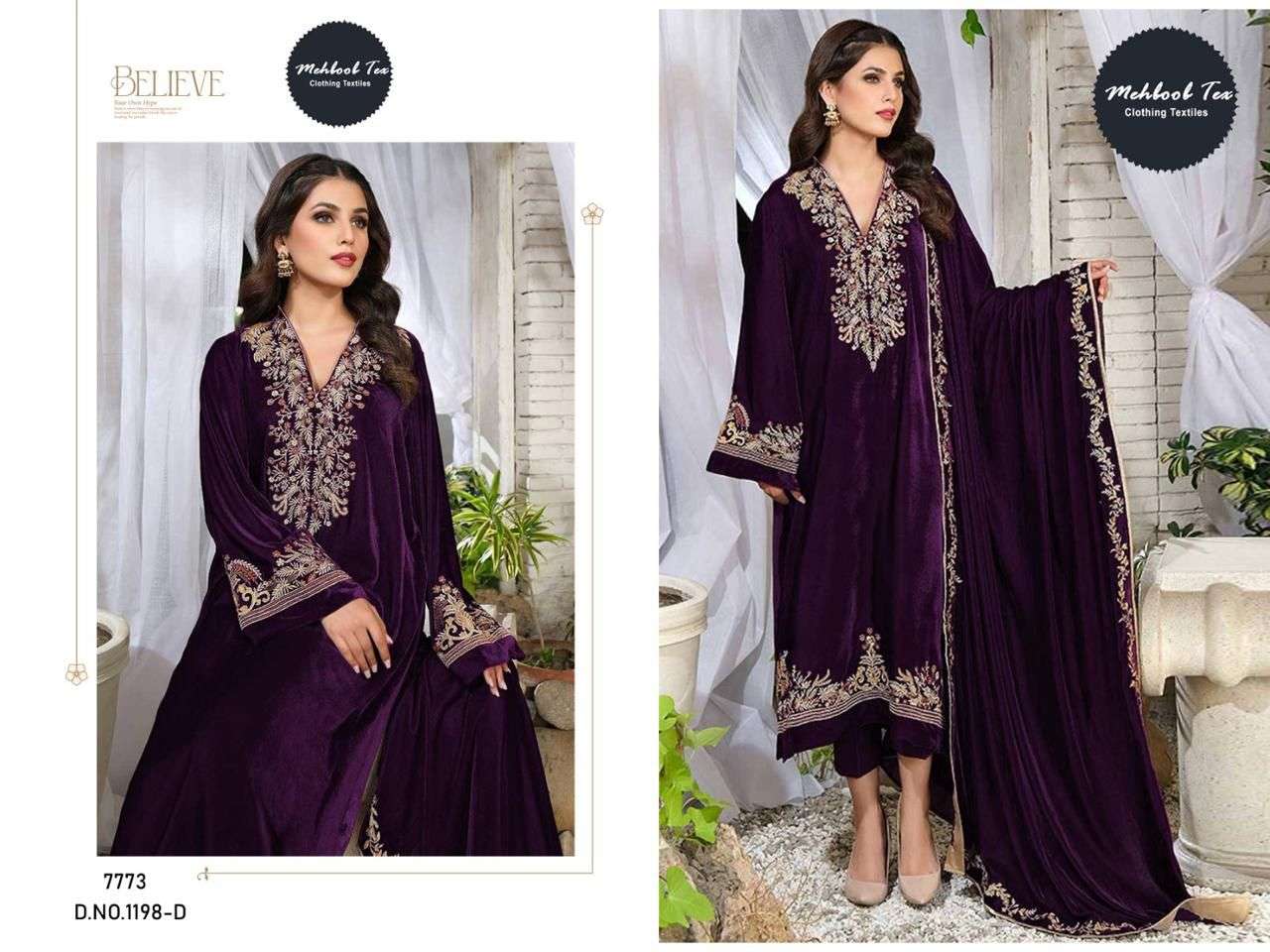 MEHBOOB TEX DESIGN NO - 1198 VELVET HEAVY EMBROIDERED SALWAR SUIT