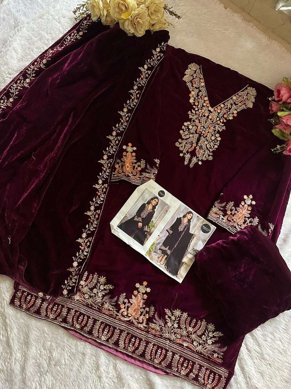 MEHBOOB TEX DESIGN NO - 1198 VELVET HEAVY EMBROIDERED SALWAR SUIT