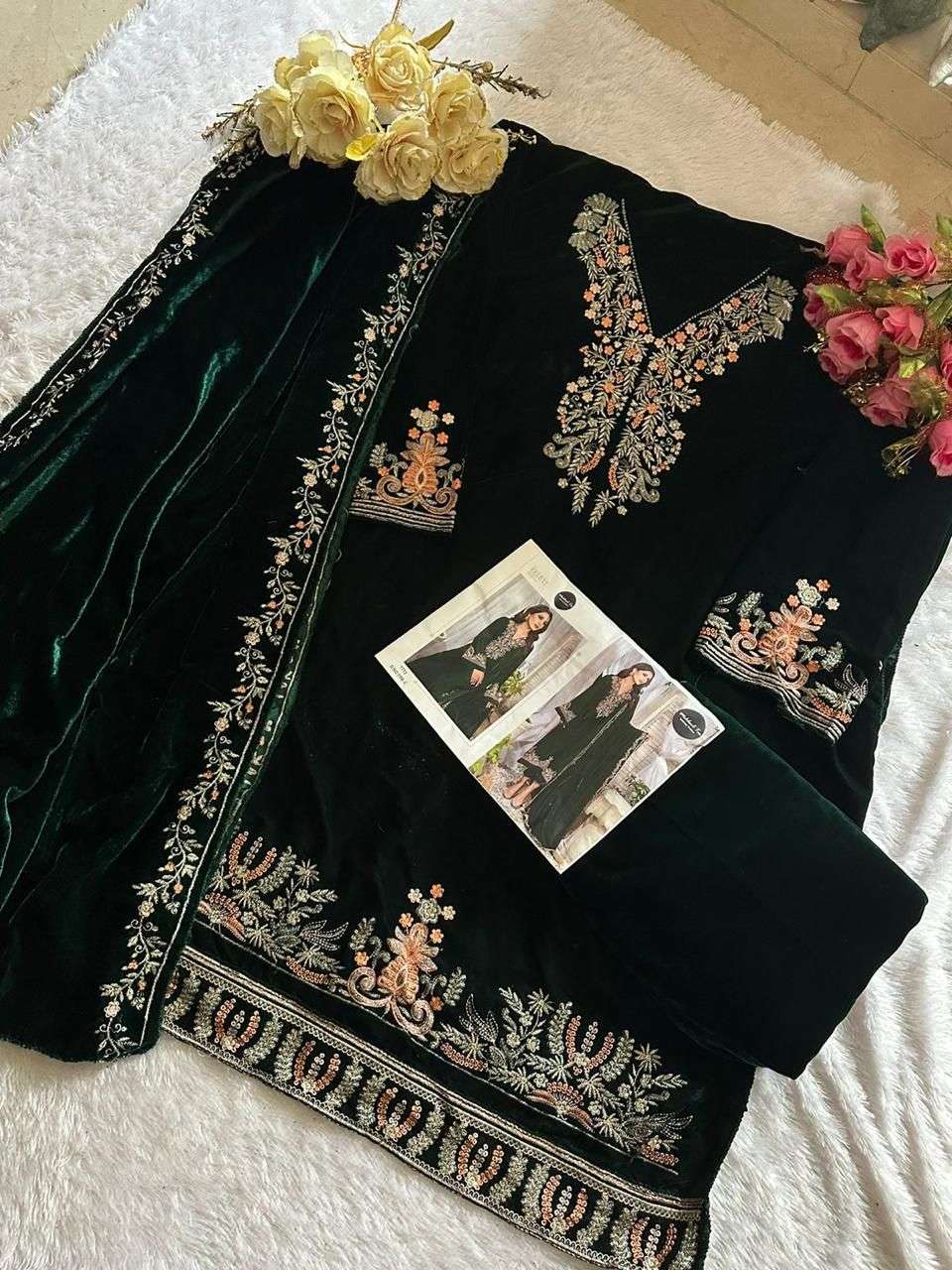 MEHBOOB TEX DESIGN NO - 1198 VELVET HEAVY EMBROIDERED SALWAR SUIT