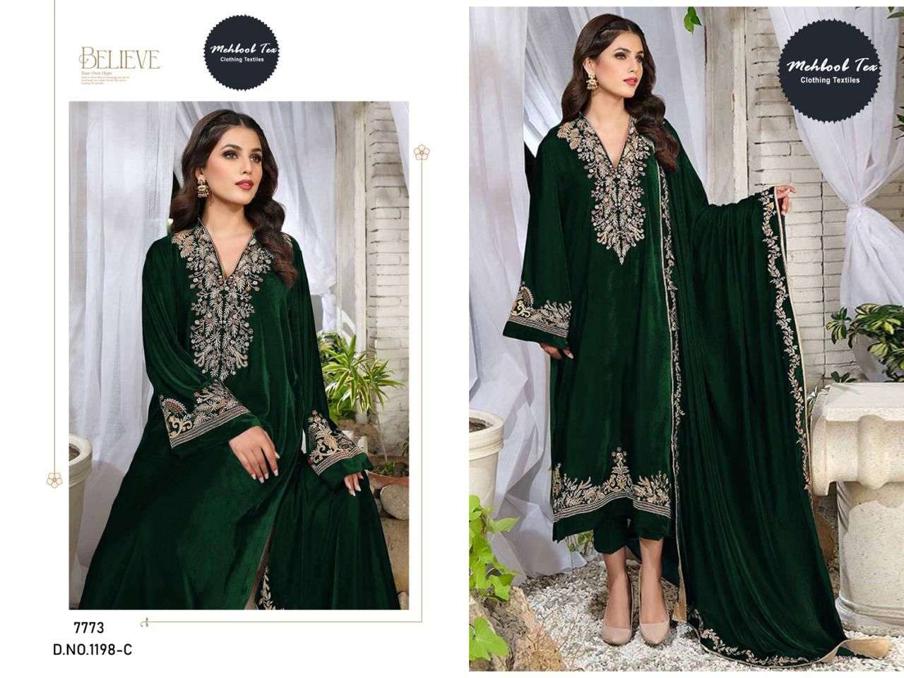 MEHBOOB TEX DESIGN NO - 1198 VELVET HEAVY EMBROIDERED SALWAR SUIT