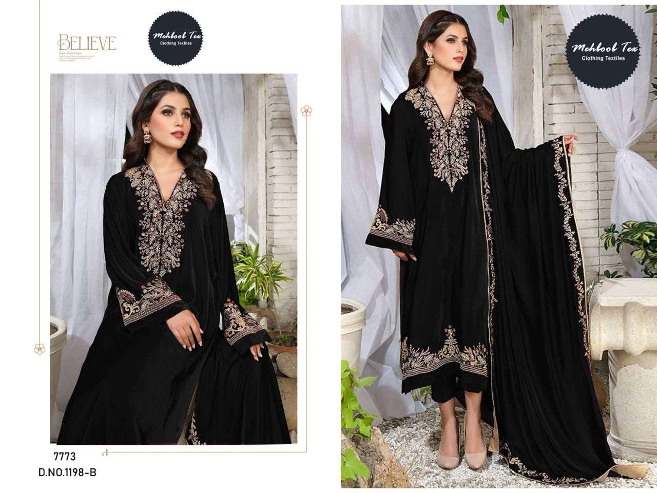 MEHBOOB TEX DESIGN NO - 1198 VELVET HEAVY EMBROIDERED SALWAR SUIT