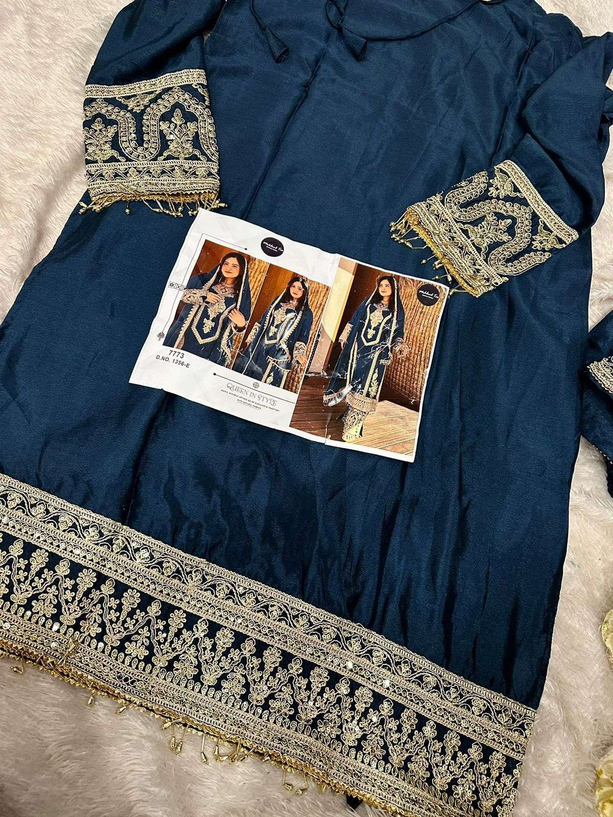 MEHBOOB TEX DESIGN NO - 1356 ABCDEG HEAVY CHINON SILK EMBROIDERED WORK FANCY PARTY WEAR SUIT