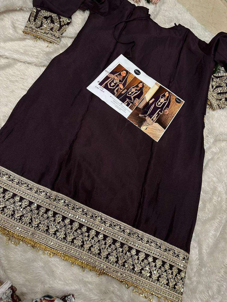 MEHBOOB TEX DESIGN NO - 1356 ABCDEG HEAVY CHINON SILK EMBROIDERED WORK FANCY PARTY WEAR SUIT