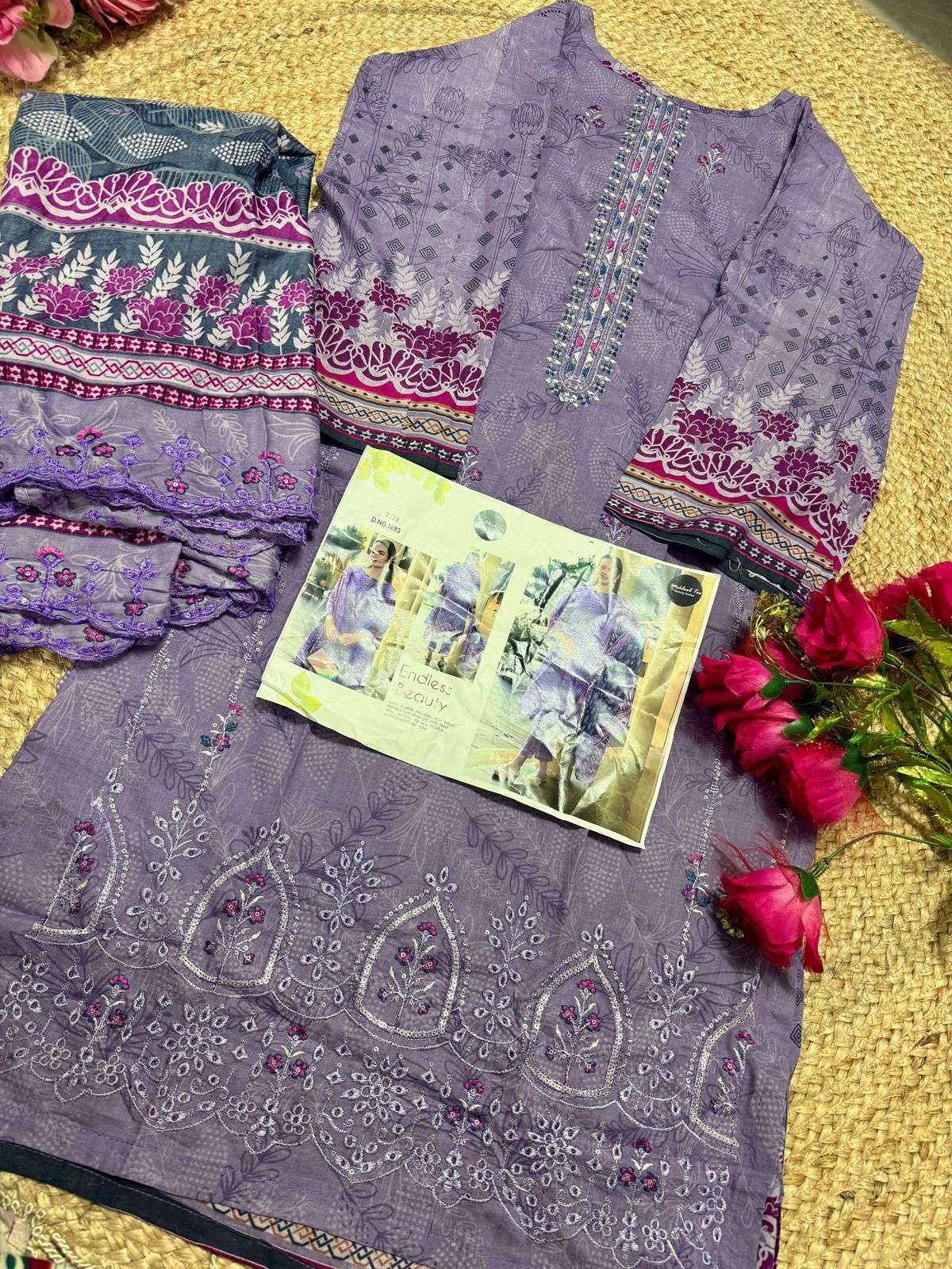 MEHBOOB TEX DESIGN NO - 1493-1488-1492-1490 PURE COTTON PRINT EMBROIDERED SELF WORK PAKISTANI SALWAR SUIT