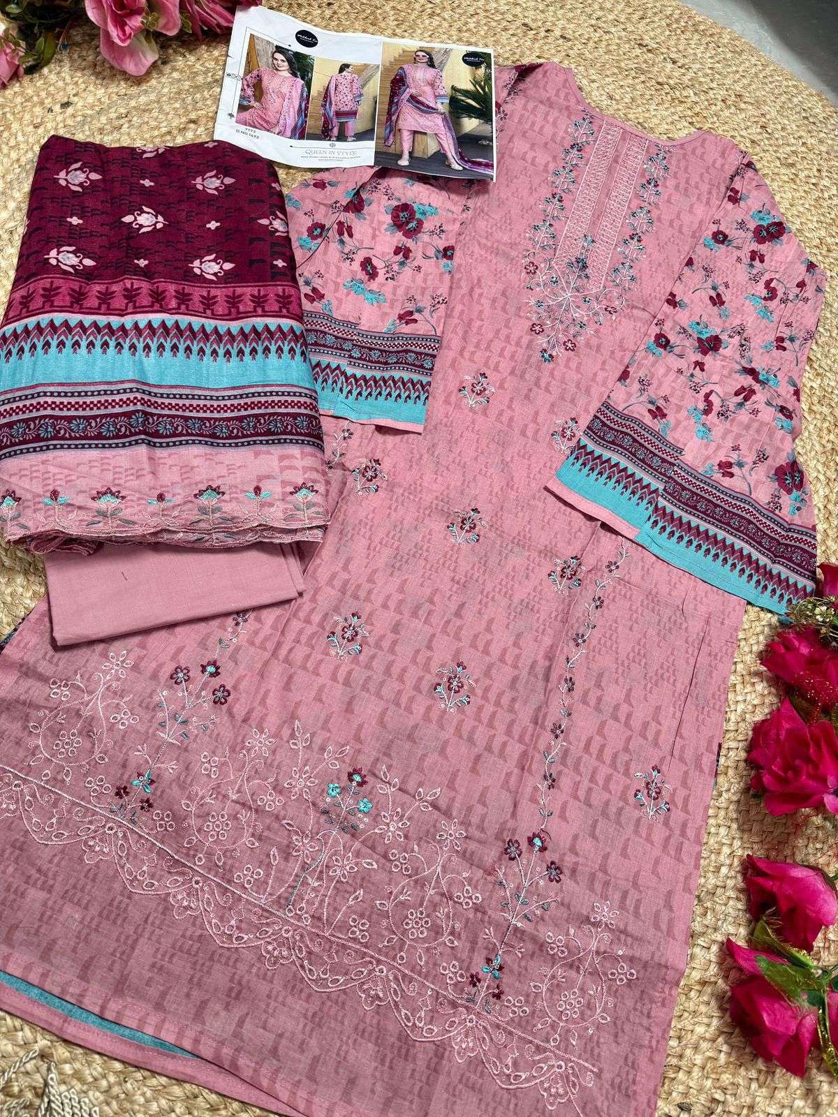 MEHBOOB TEX DESIGN NO - 1493-1488-1492-1490 PURE COTTON PRINT EMBROIDERED SELF WORK PAKISTANI SALWAR SUIT