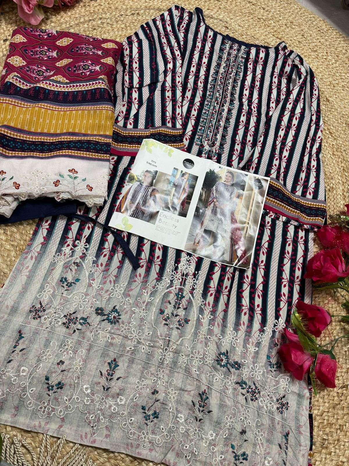 MEHBOOB TEX DESIGN NO - 1493-1488-1492-1490 PURE COTTON PRINT EMBROIDERED SELF WORK PAKISTANI SALWAR SUIT