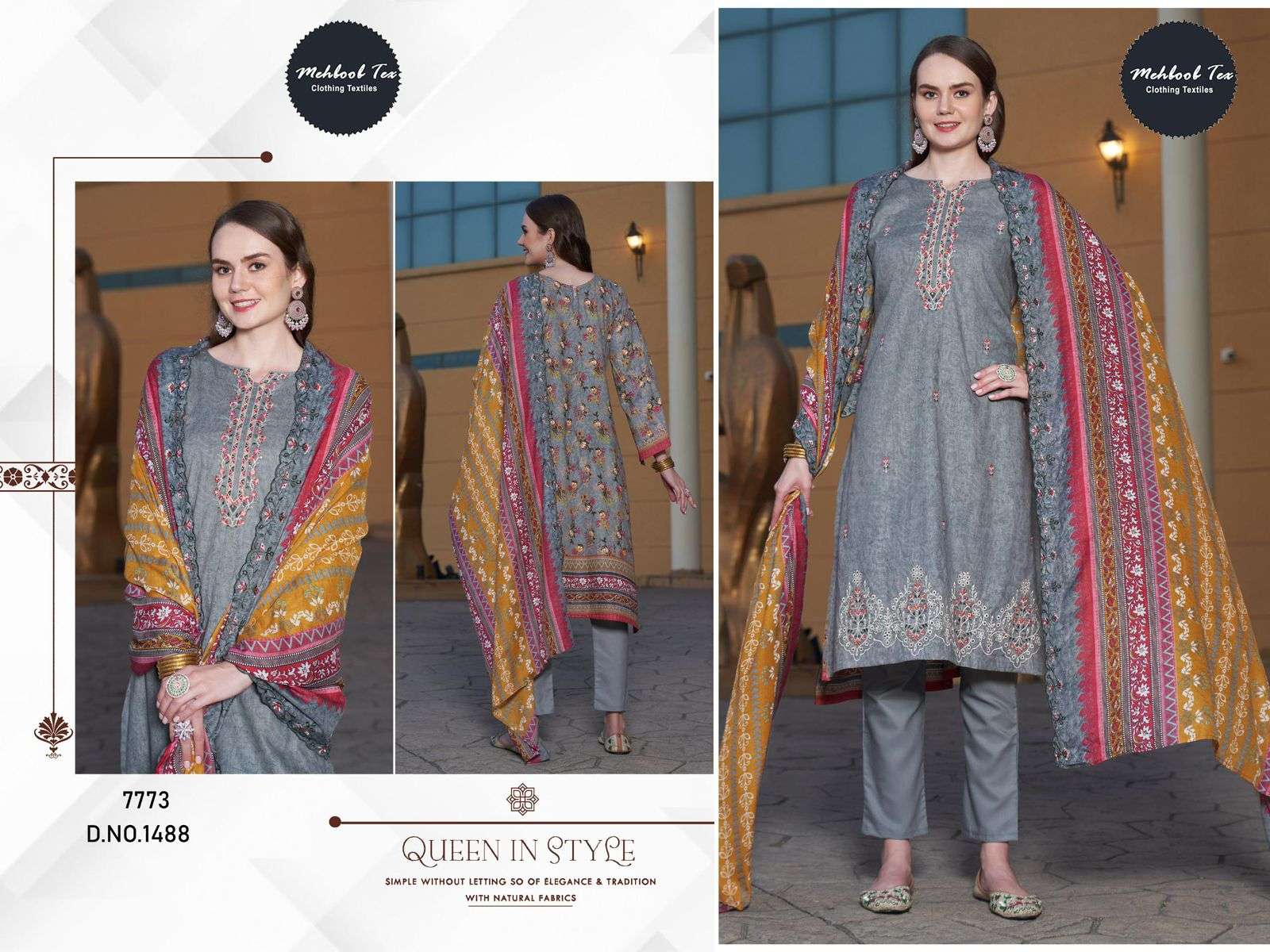MEHBOOB TEX DESIGN NO - 1493-1488-1492-1490 PURE COTTON PRINT EMBROIDERED SELF WORK PAKISTANI SALWAR SUIT