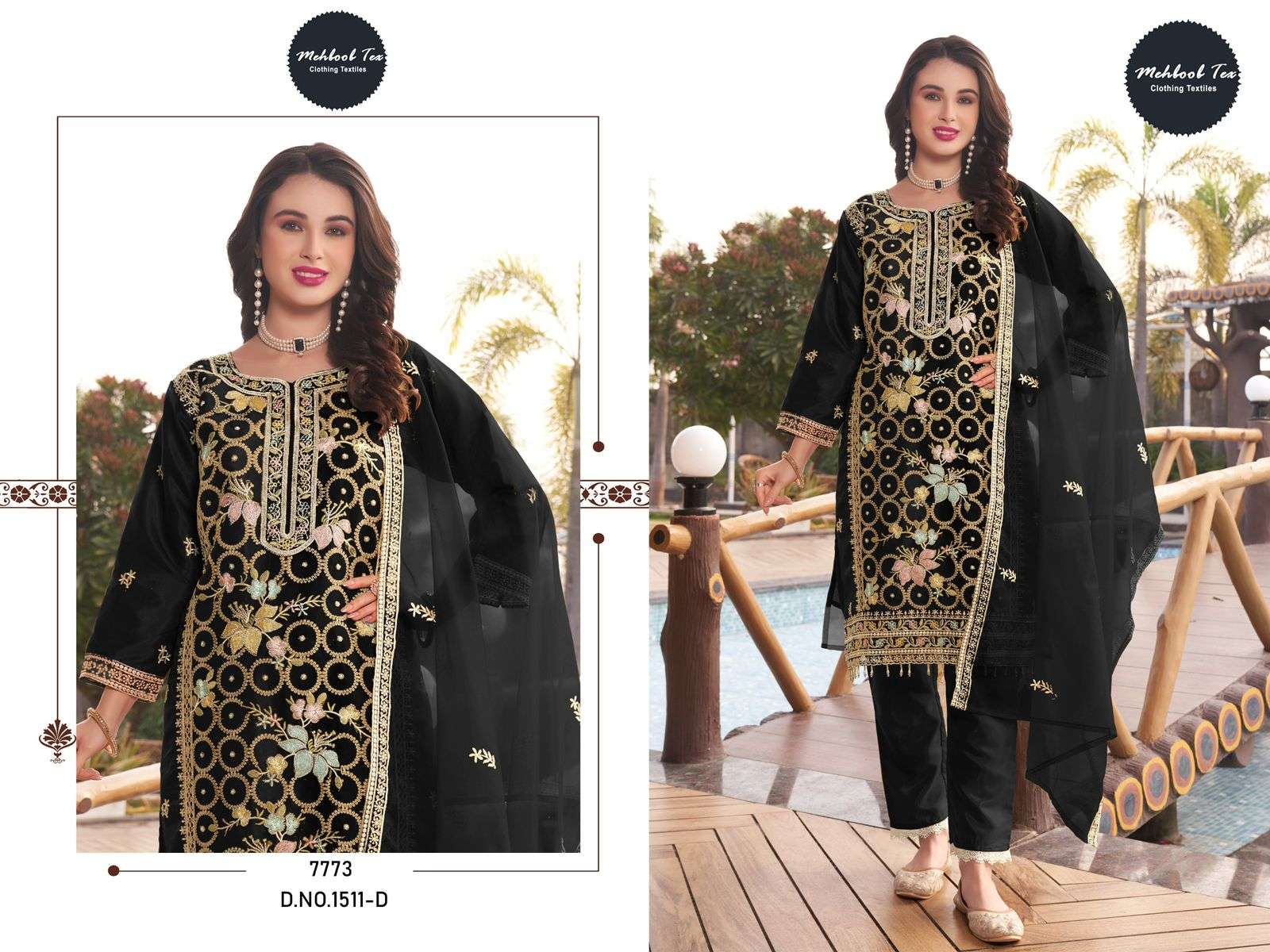 MEHBOOB TEX DESIGN NO - 1511 ABCD ORGANZA EMBROIDERED HEAVY HAND WORK PARTY WEAR SUIT