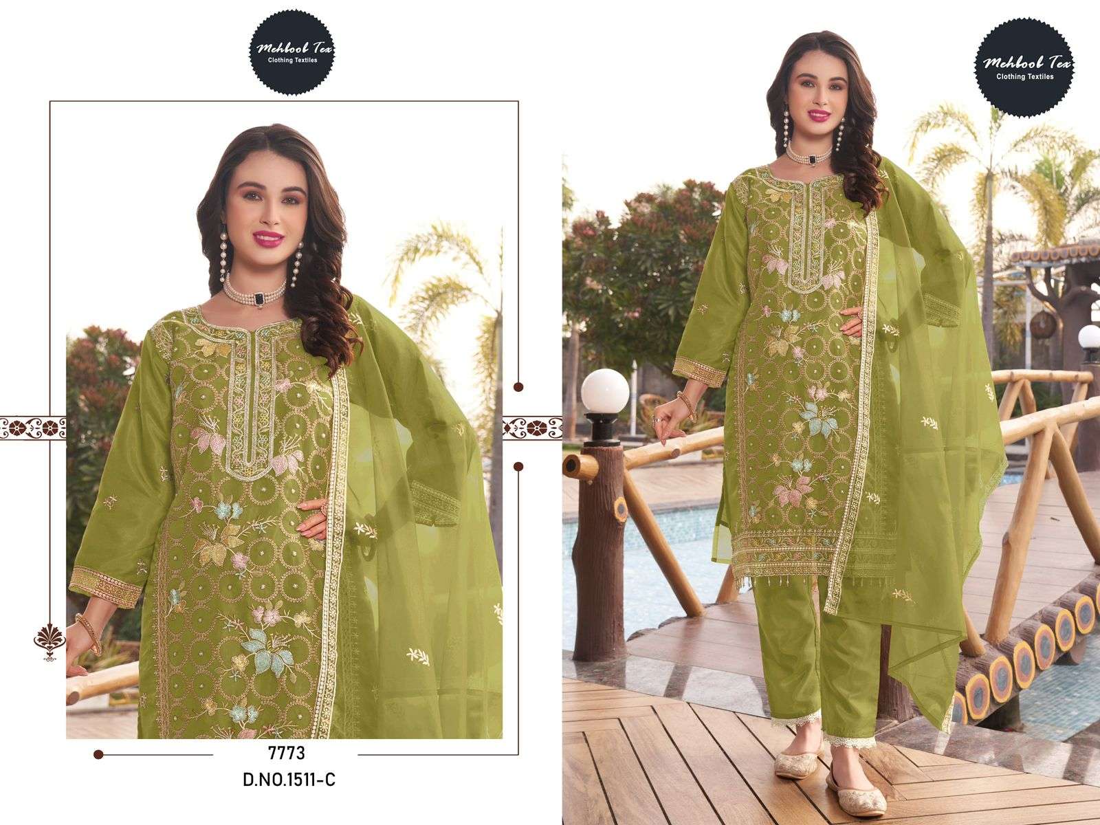 MEHBOOB TEX DESIGN NO - 1511 ABCD ORGANZA EMBROIDERED HEAVY HAND WORK PARTY WEAR SUIT