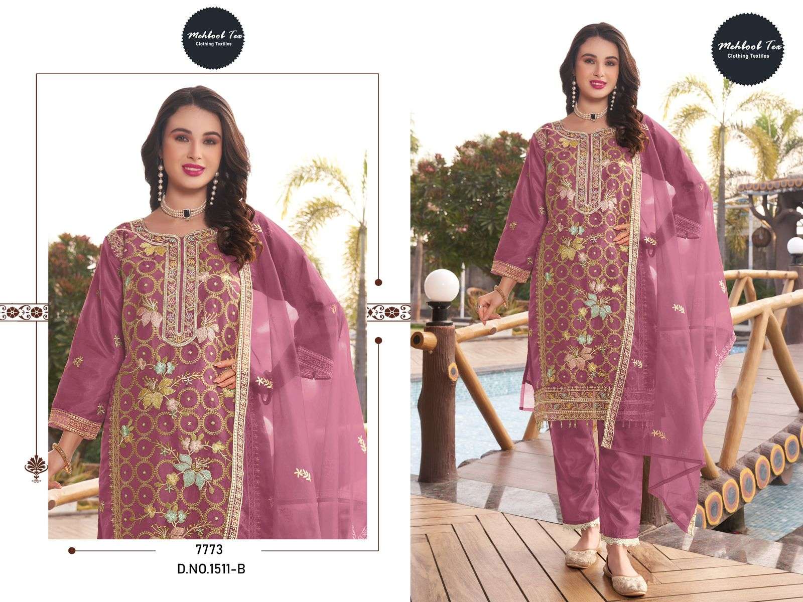 MEHBOOB TEX DESIGN NO - 1511 ABCD ORGANZA EMBROIDERED HEAVY HAND WORK PARTY WEAR SUIT