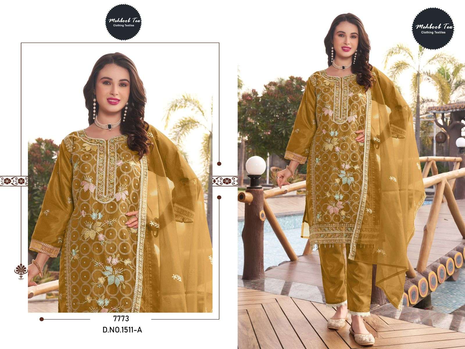 MEHBOOB TEX DESIGN NO - 1511 ABCD ORGANZA EMBROIDERED HEAVY HAND WORK PARTY WEAR SUIT