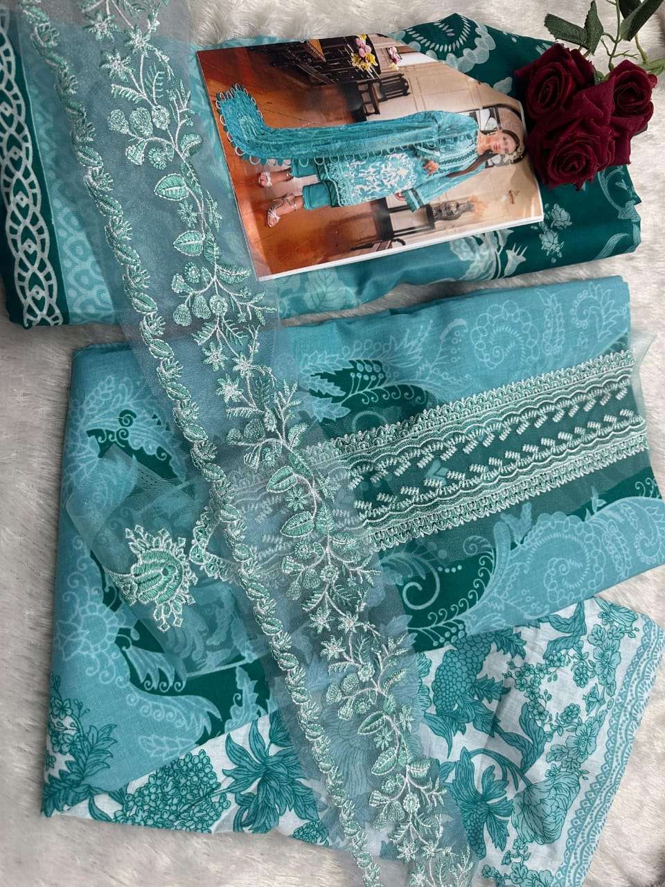 MEHBOOB TEX DESIGN NO - 1511 ABCD ORGANZA EMBROIDERED HEAVY HAND WORK PARTY WEAR SUIT