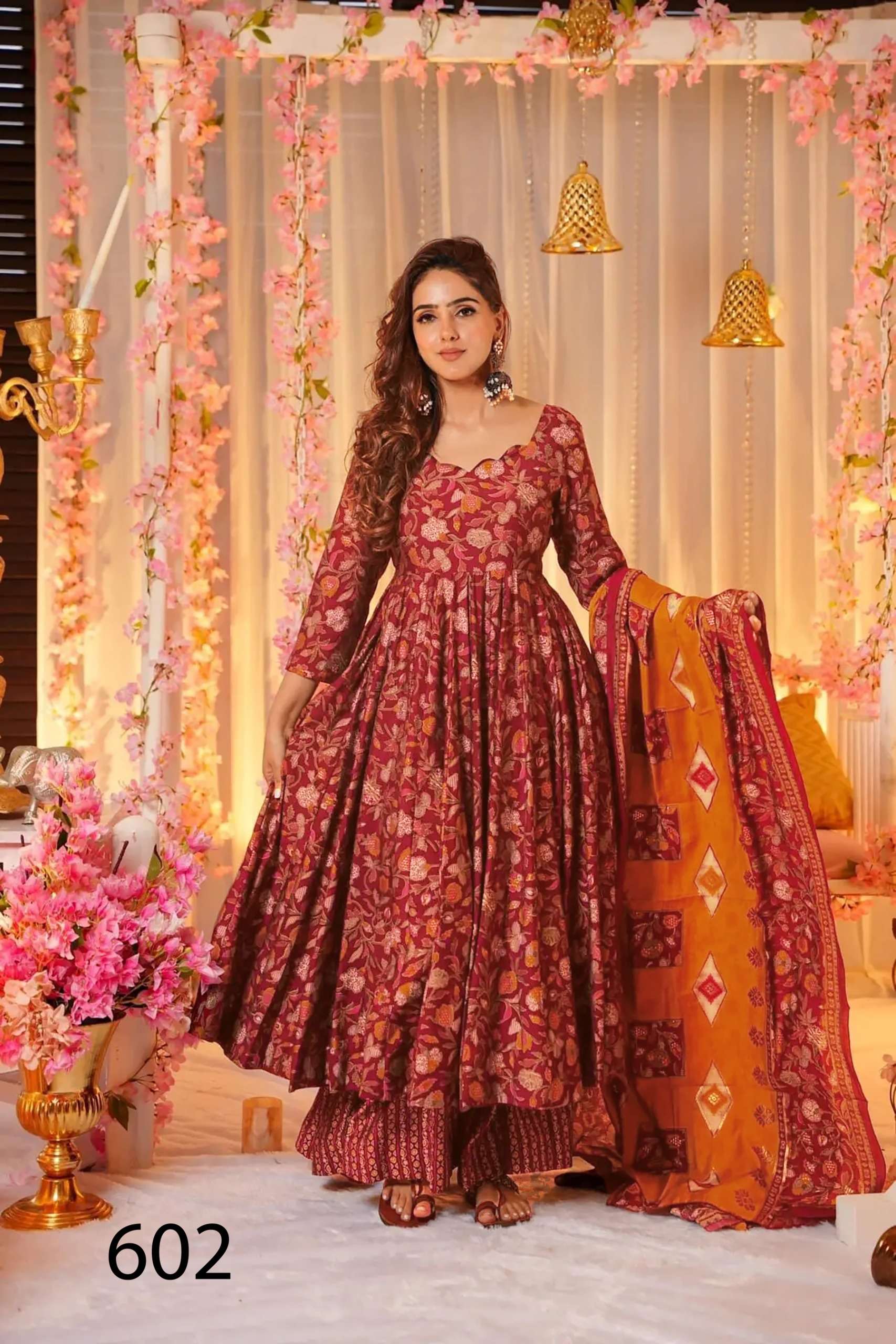 MF CLORA VOL 6 MUSLIN DIGITAL PRINT WITH FANCY GOWN WITH BOTTOM AND DUPATTA SET