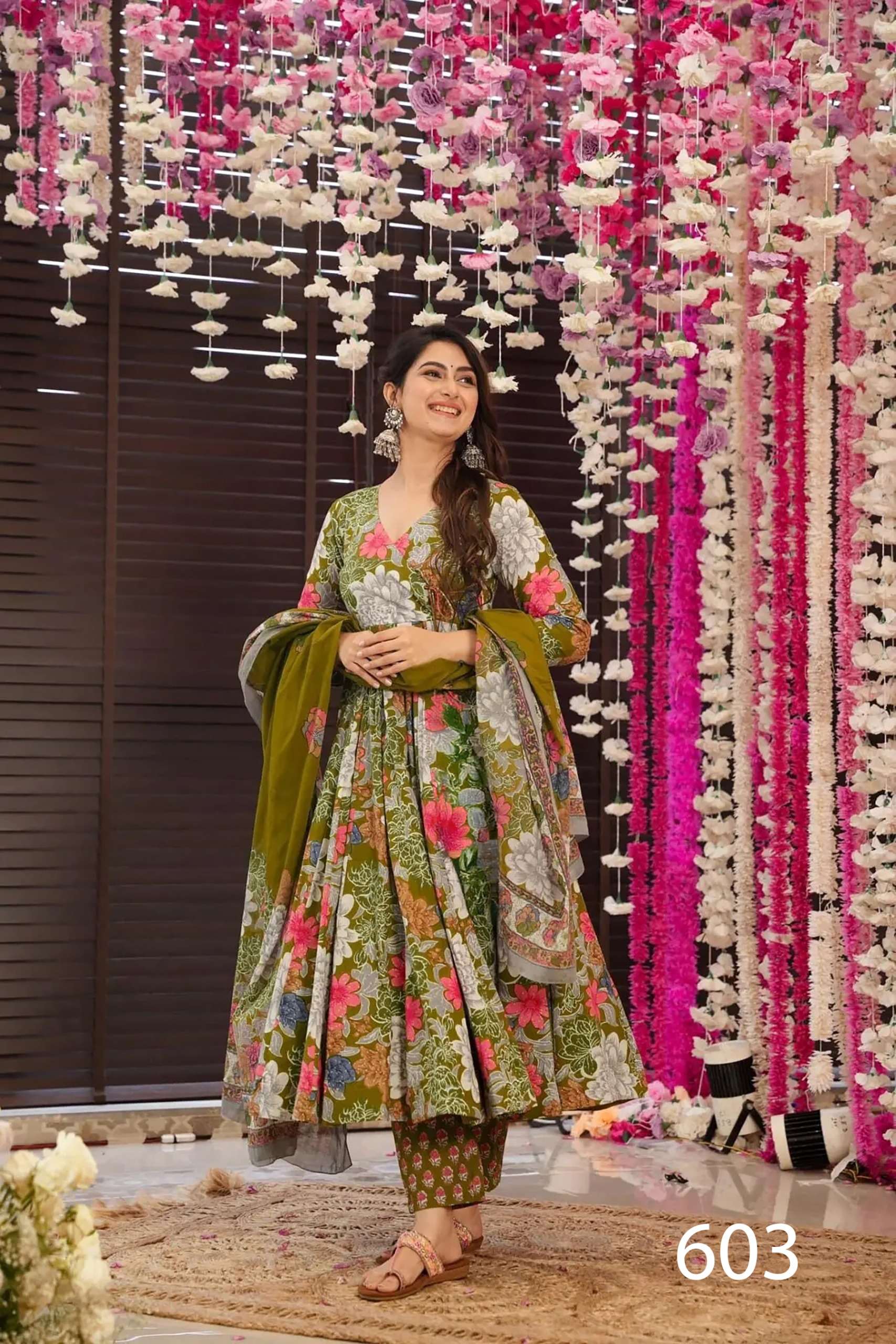 MF CLORA VOL 6 MUSLIN DIGITAL PRINT WITH FANCY GOWN WITH BOTTOM AND DUPATTA SET
