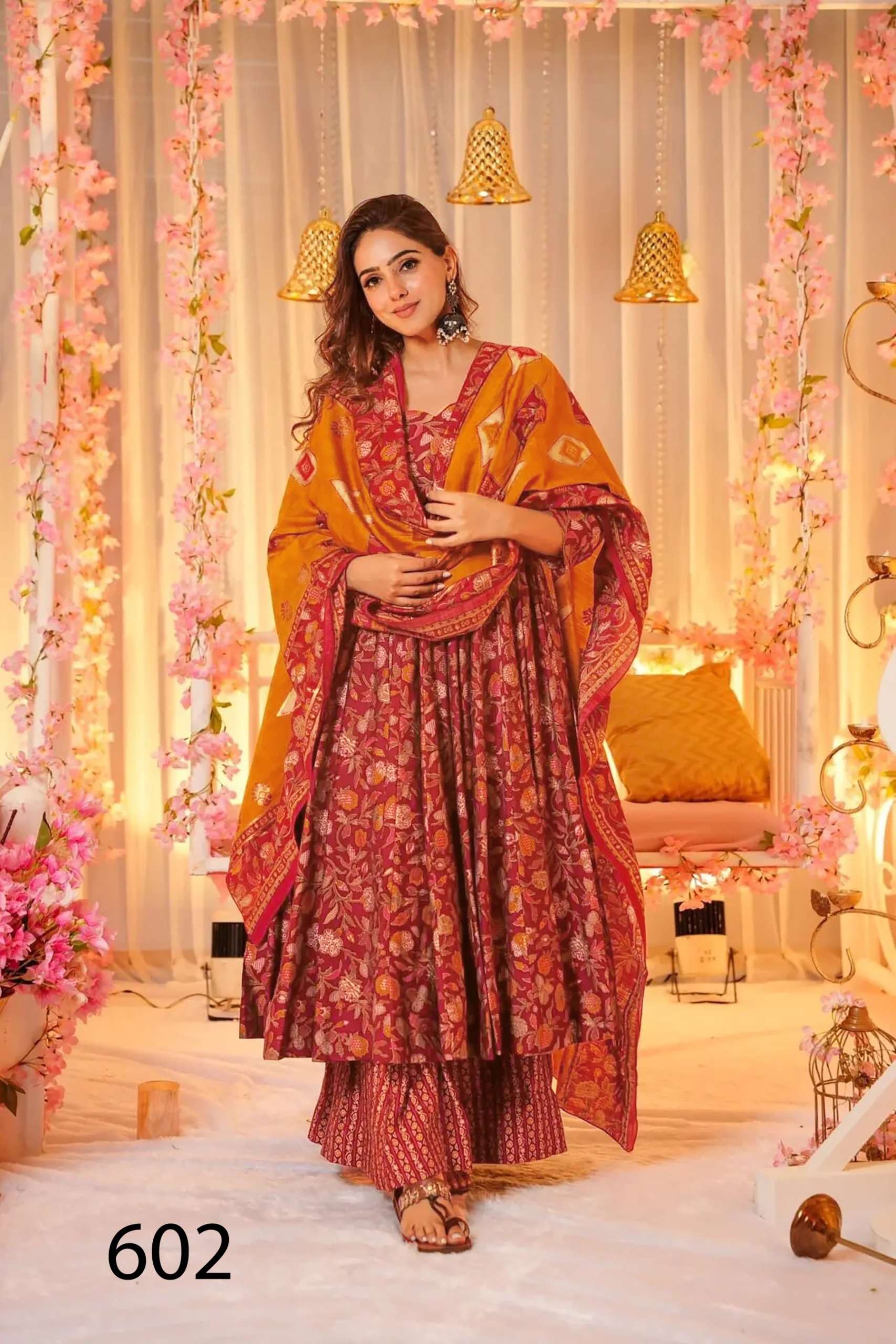 MF CLORA VOL 6 MUSLIN DIGITAL PRINT WITH FANCY GOWN WITH BOTTOM AND DUPATTA SET