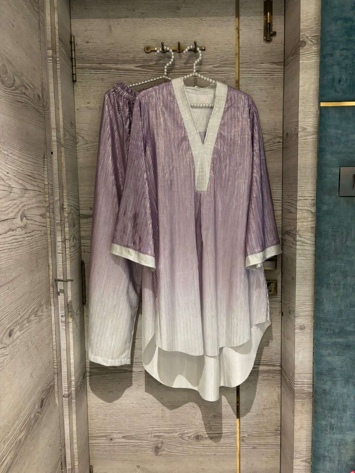 MF HOLOGRAPHIC PLEATED CO-ORD SET 