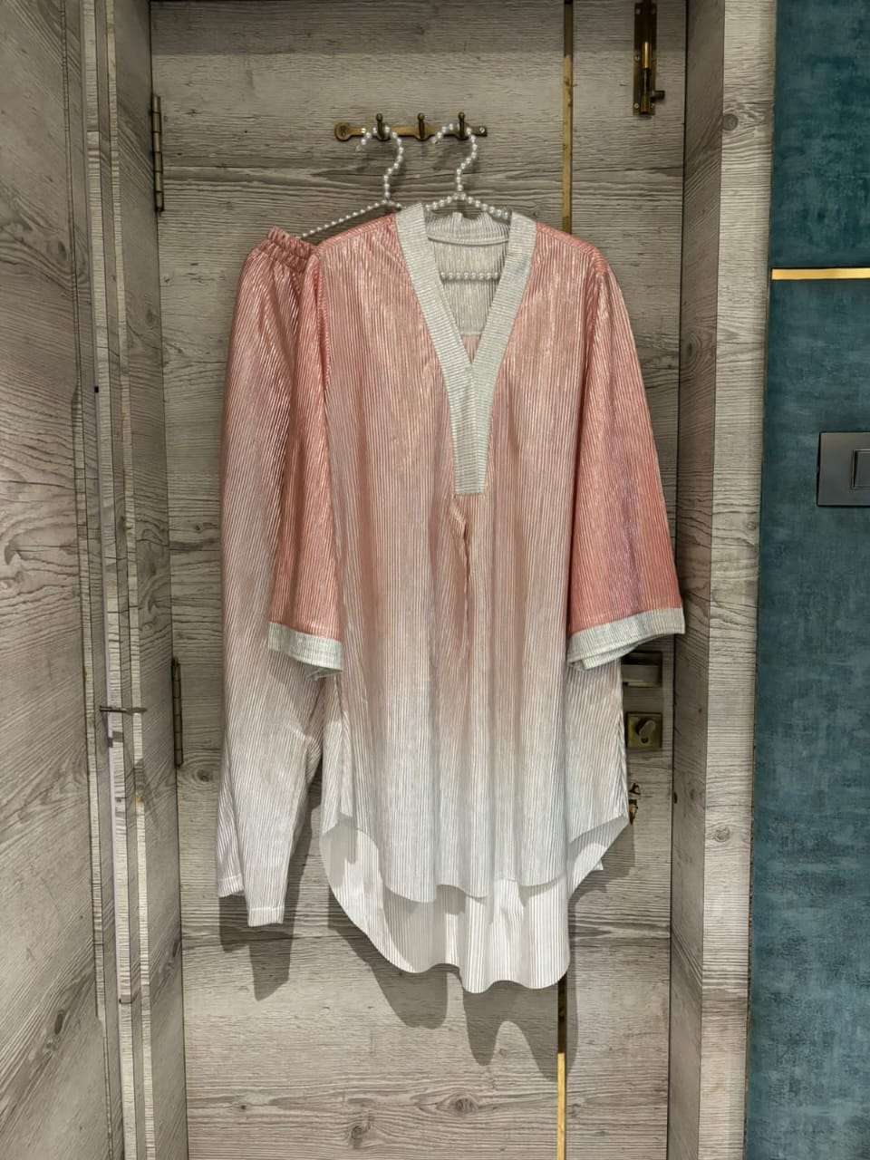 MF HOLOGRAPHIC PLEATED CO-ORD SET 