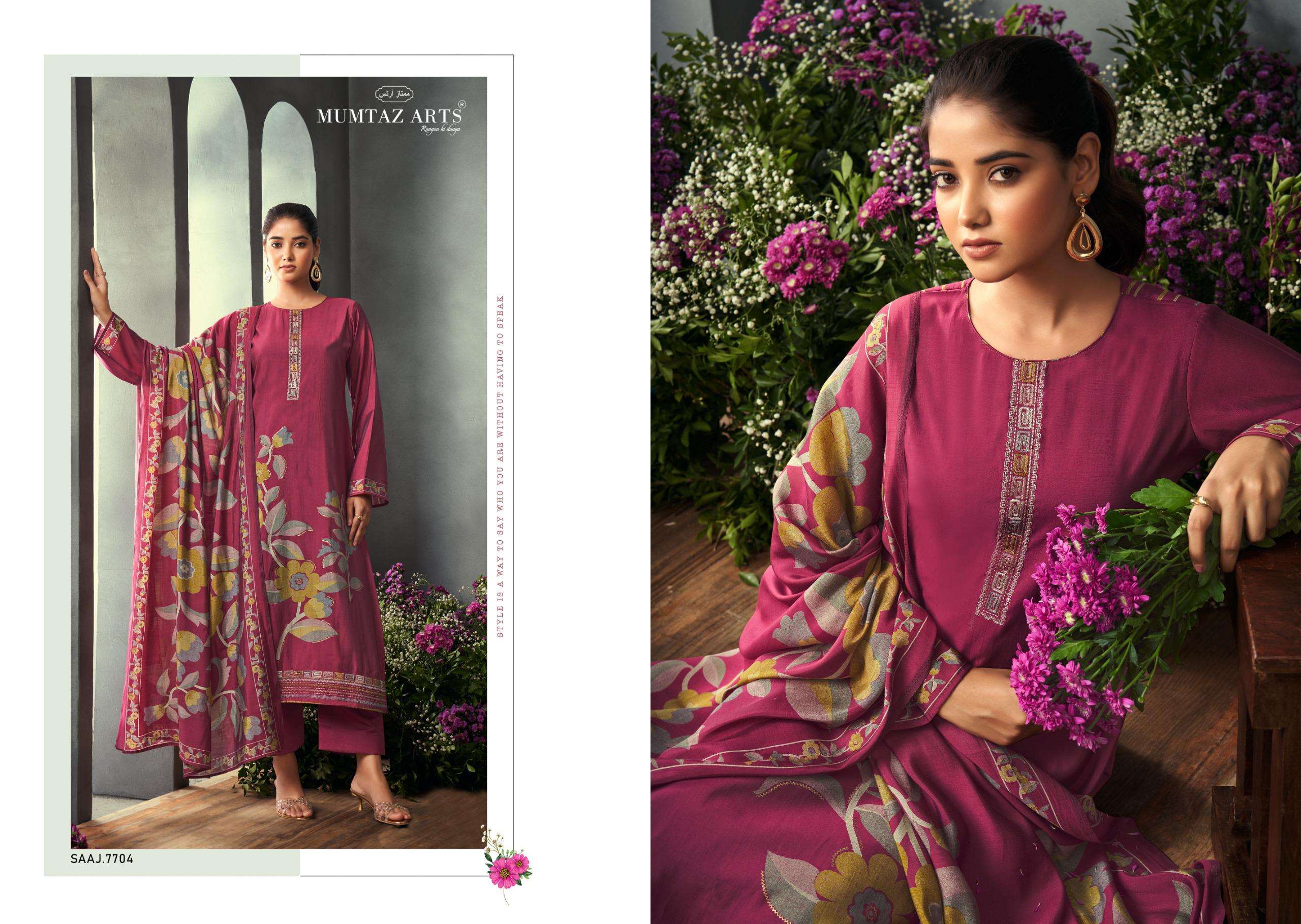 MUMTAZ ARTS SAAJ MUSLIN DIGITAL PRINT WITH FANCY EMBROIDERY WORK SUIT