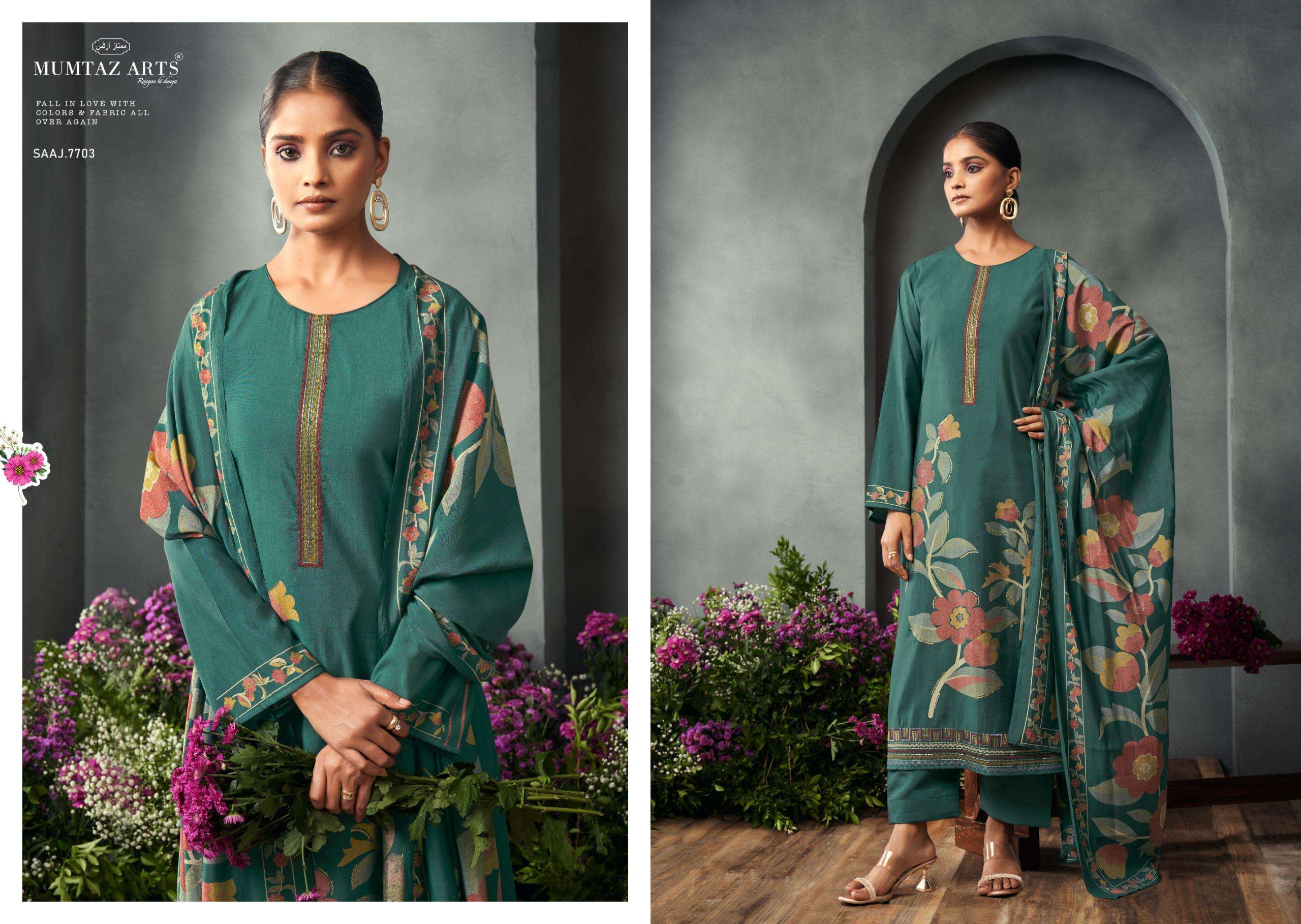 MUMTAZ ARTS SAAJ MUSLIN DIGITAL PRINT WITH FANCY EMBROIDERY WORK SUIT