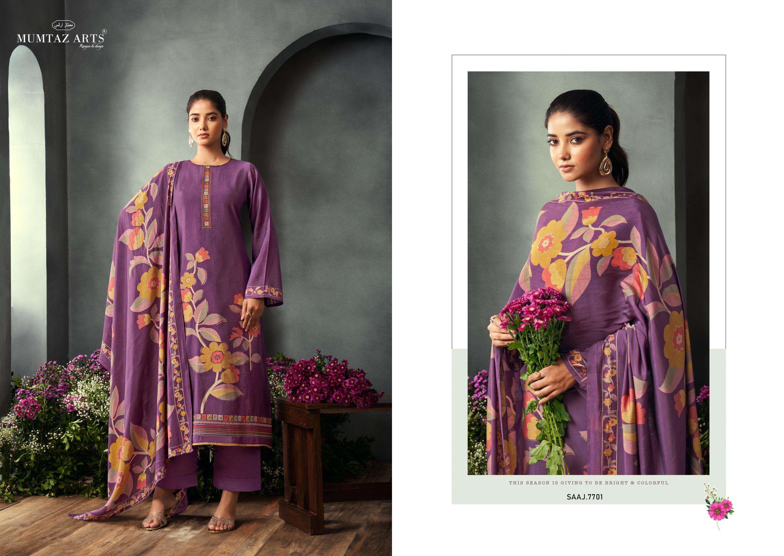 MUMTAZ ARTS SAAJ MUSLIN DIGITAL PRINT WITH FANCY EMBROIDERY WORK SUIT