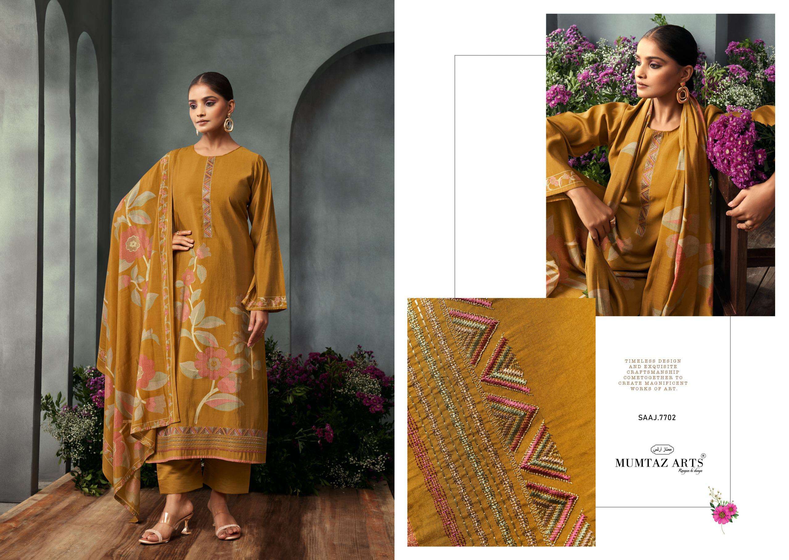 MUMTAZ ARTS SAAJ MUSLIN DIGITAL PRINT WITH FANCY EMBROIDERY WORK SUIT