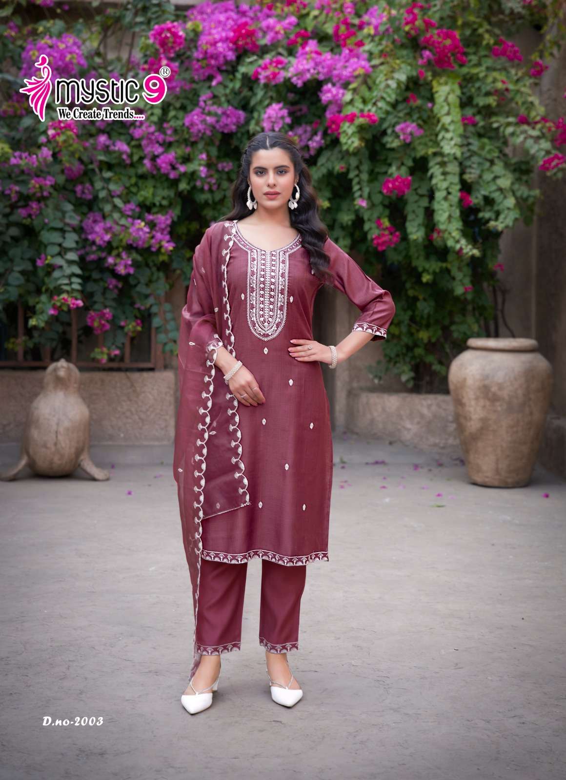 MYSTIC 9 FLORA VOL 2 VISCOSE FANCY WORK LADIES KURTI COMBO SET 